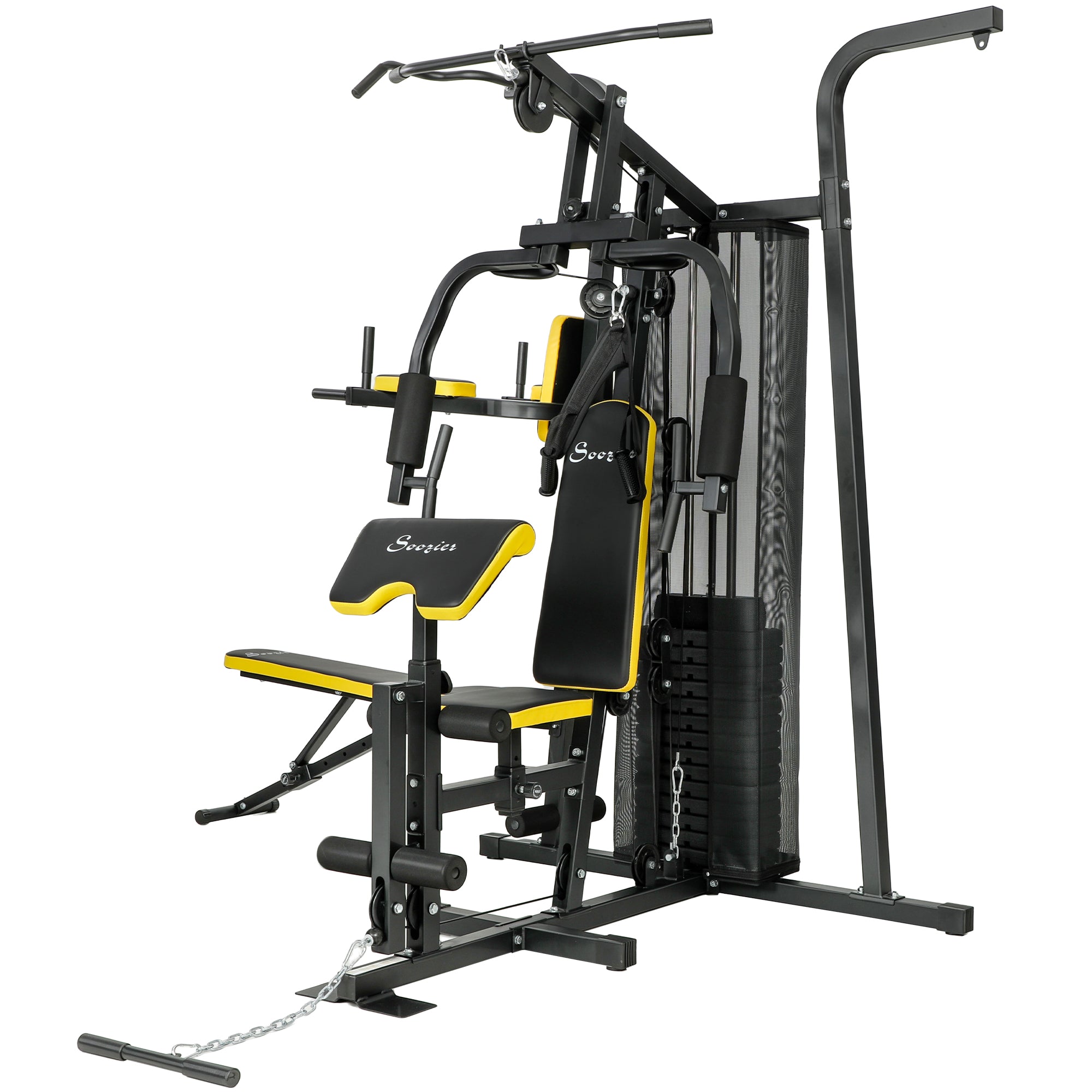 Soozier Home Gym Station with 152 lbs Weight Stack - Yellow-DECOROLALA