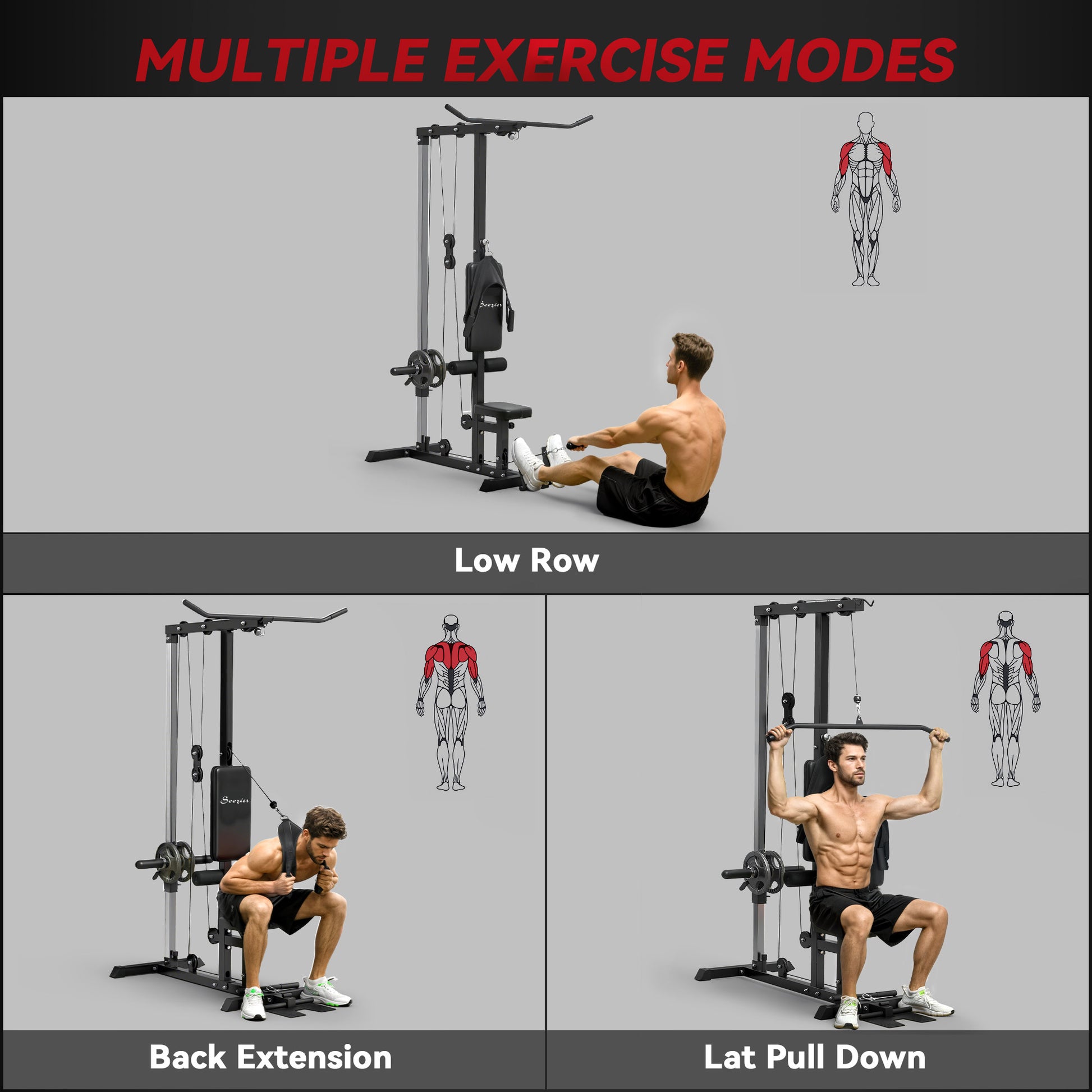 Soozier Lat Pull Down Machine - High/Low Pulley Station Black-DECOROLALA