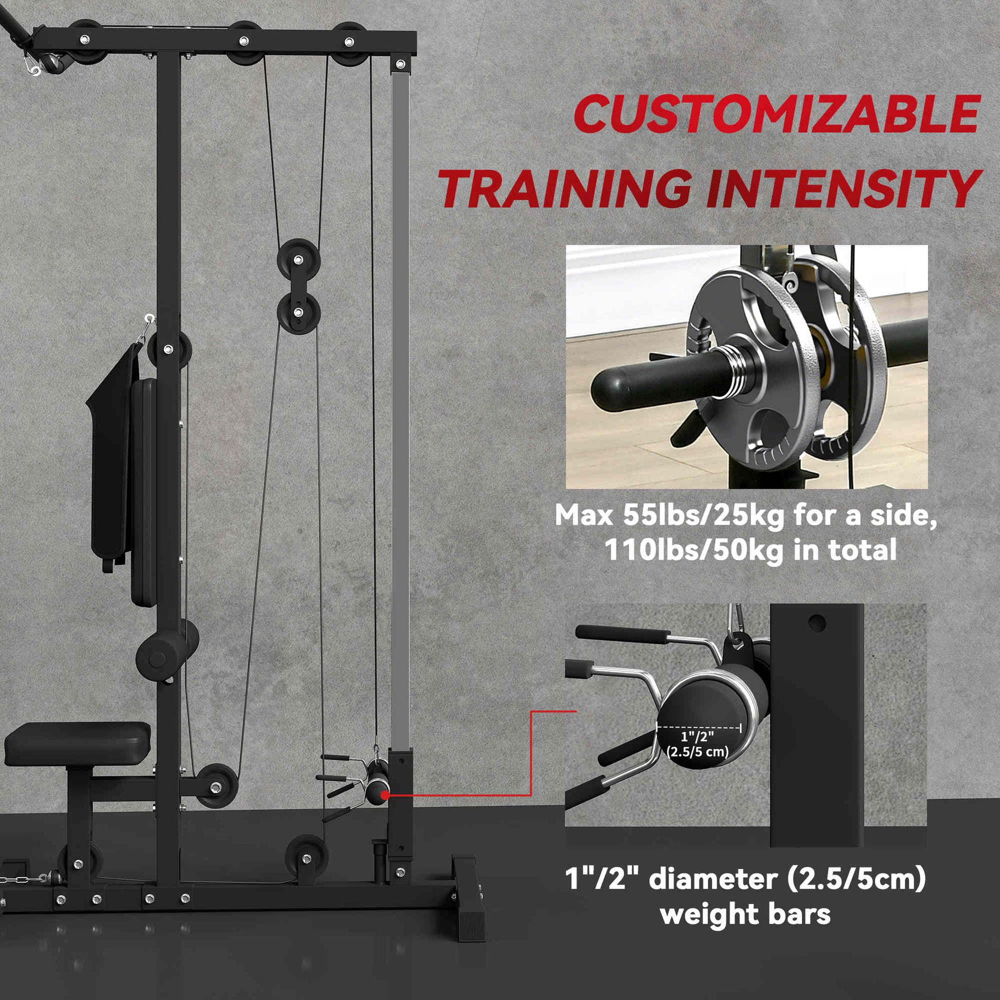 Soozier Lat Pull Down Machine - High/Low Pulley Station Black-DECOROLALA