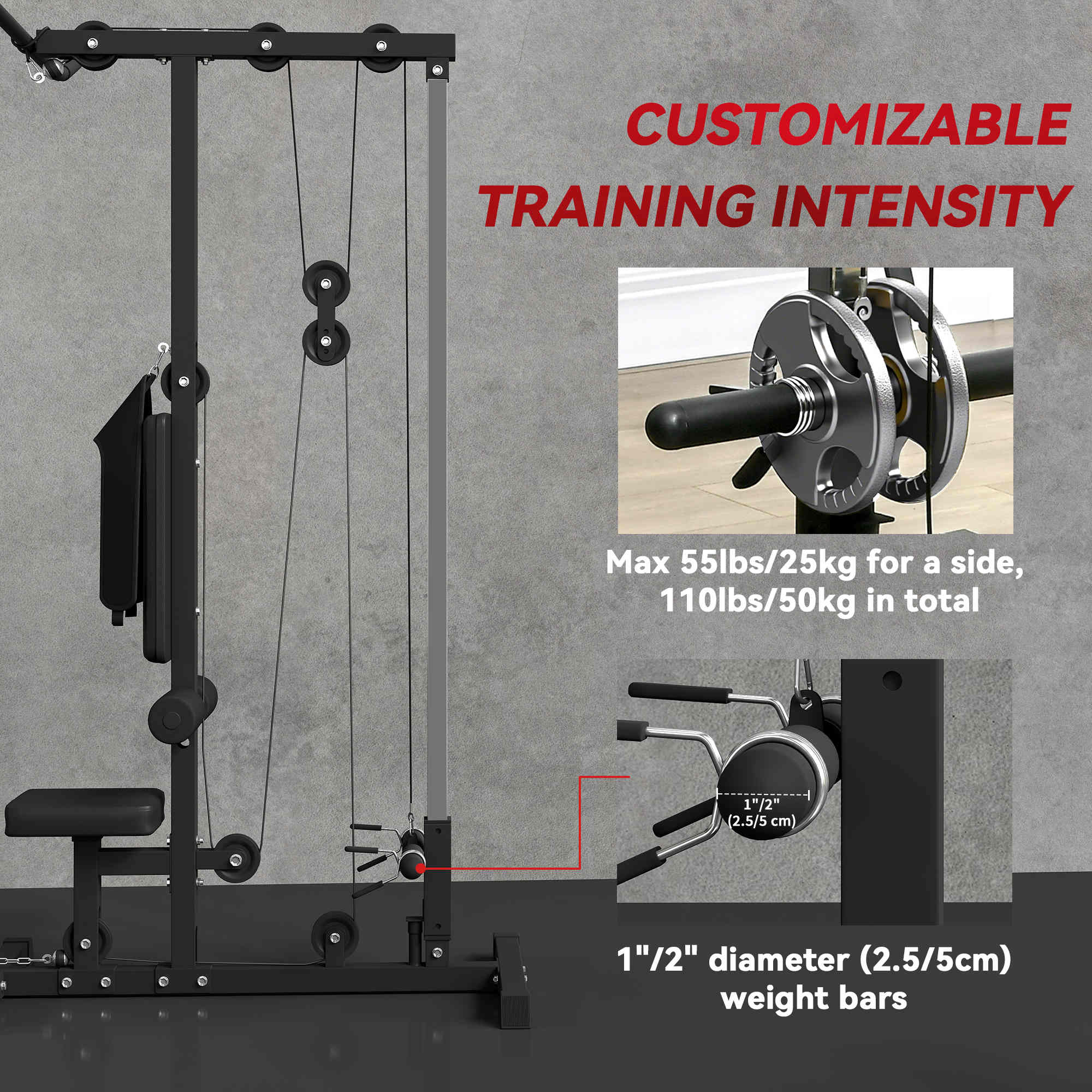 Soozier Lat Pull Down Machine - High/Low Pulley Station Black-DECOROLALA