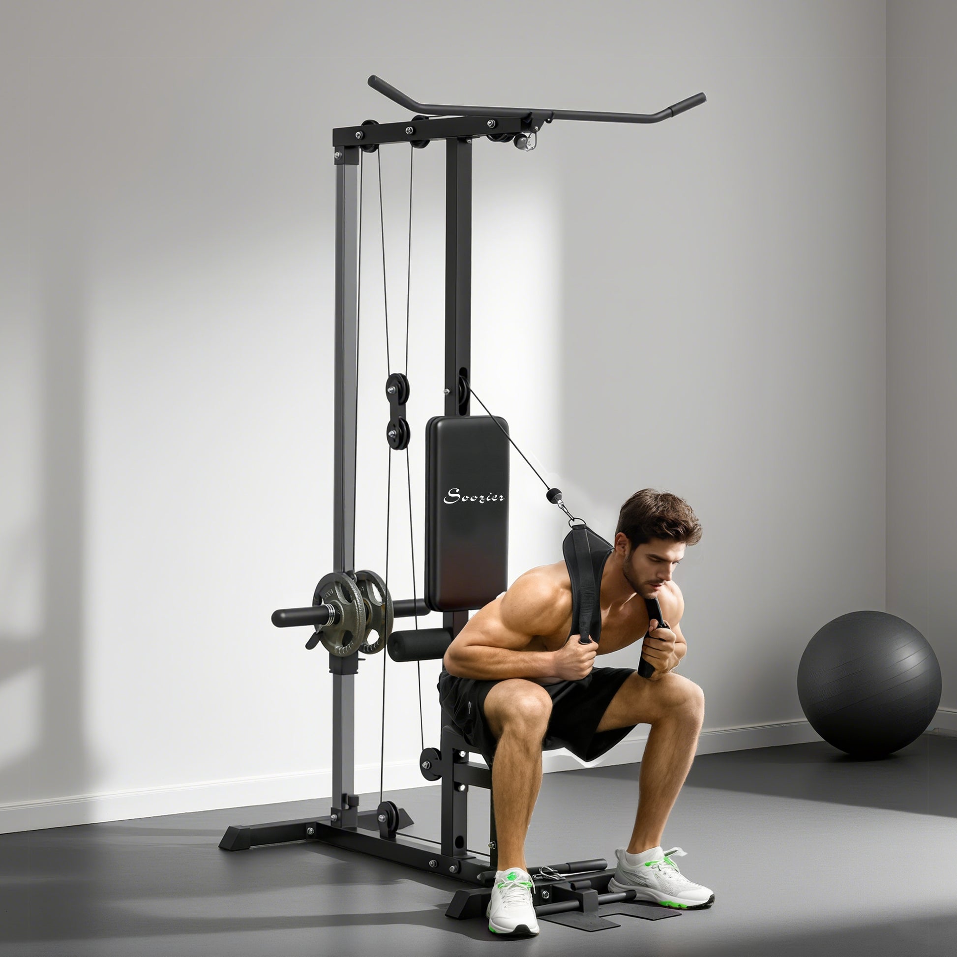 Soozier Lat Pull Down Machine - High/Low Pulley Station Black-DECOROLALA