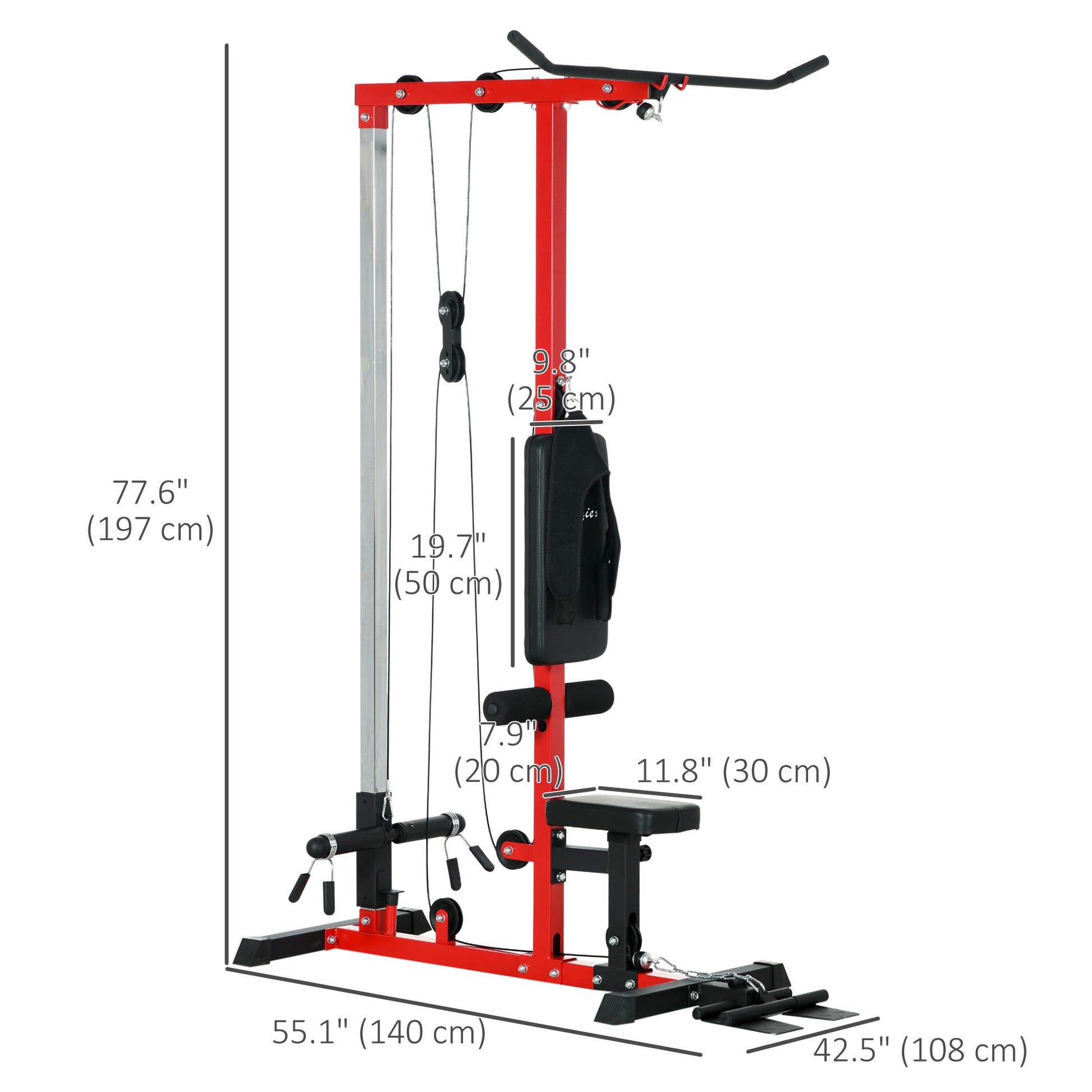 Soozier Lat Pull Down Machine - High/Low Pulley Station, Red-DECOROLALA