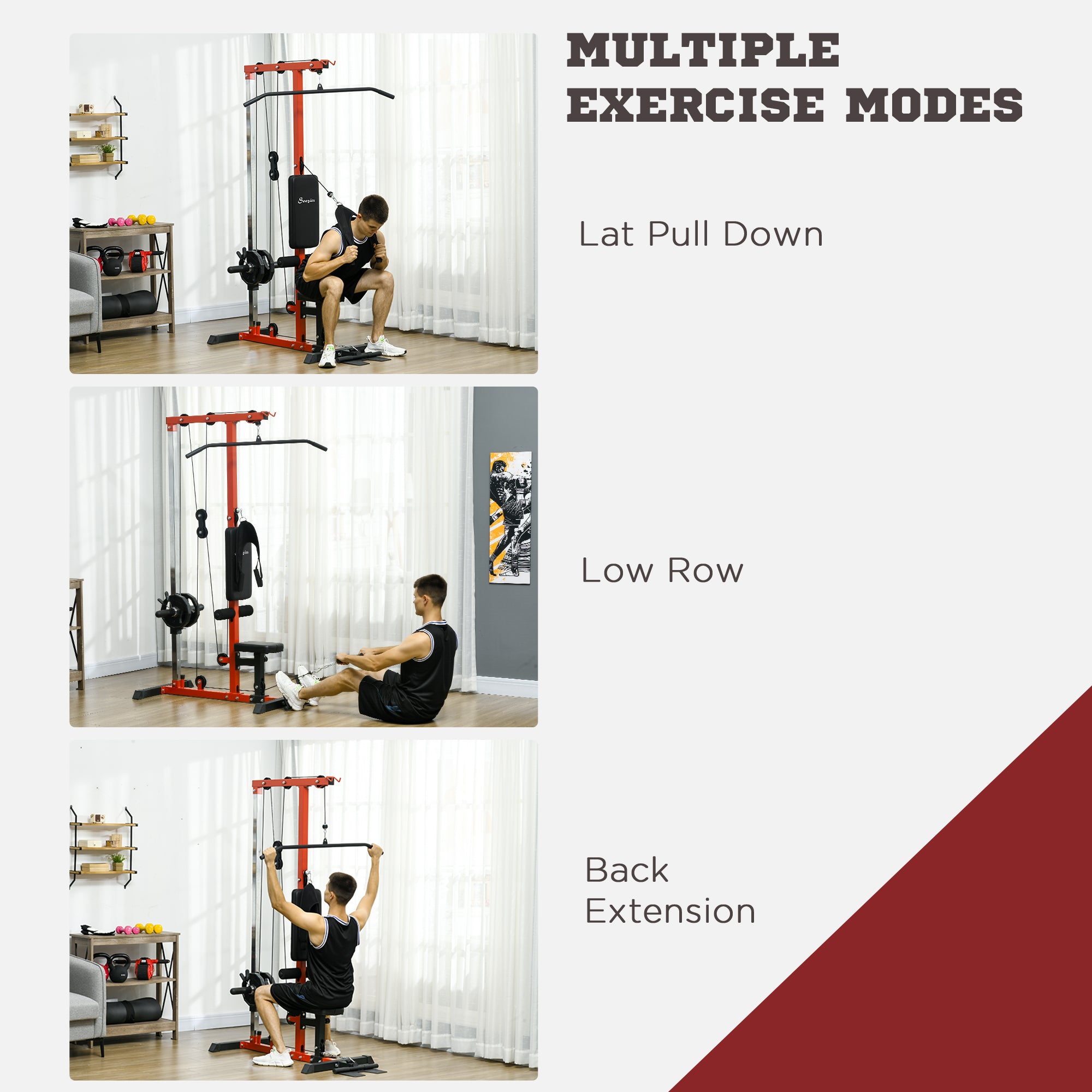 Soozier Lat Pull Down Machine - High/Low Pulley Station, Red-DECOROLALA