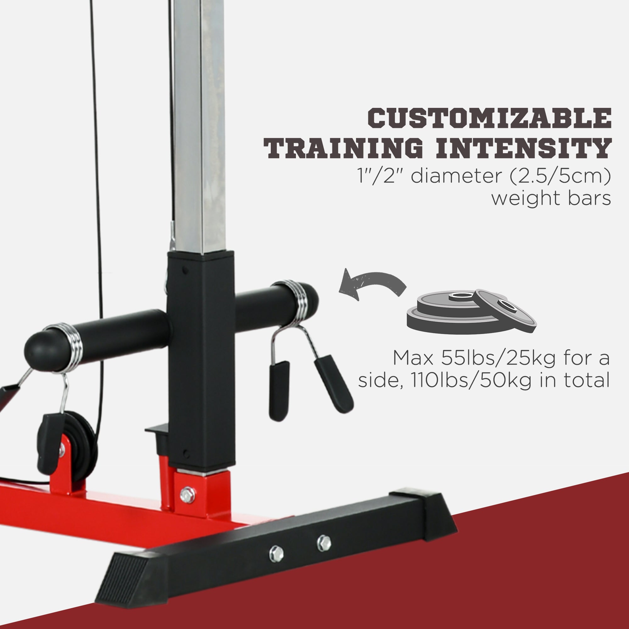 Soozier Lat Pull Down Machine - High/Low Pulley Station, Red-DECOROLALA