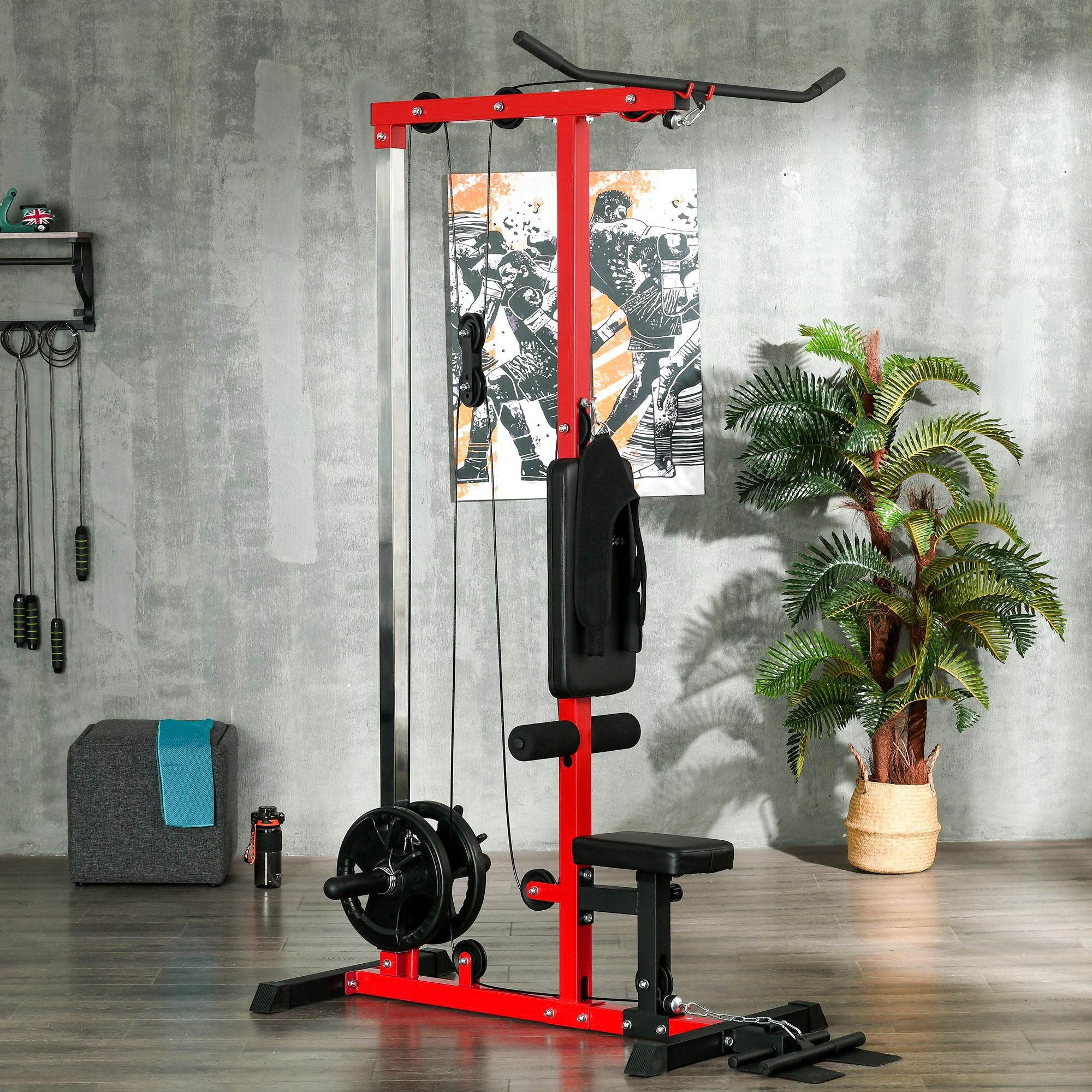 Soozier Lat Pull Down Machine - High/Low Pulley Station, Red-DECOROLALA