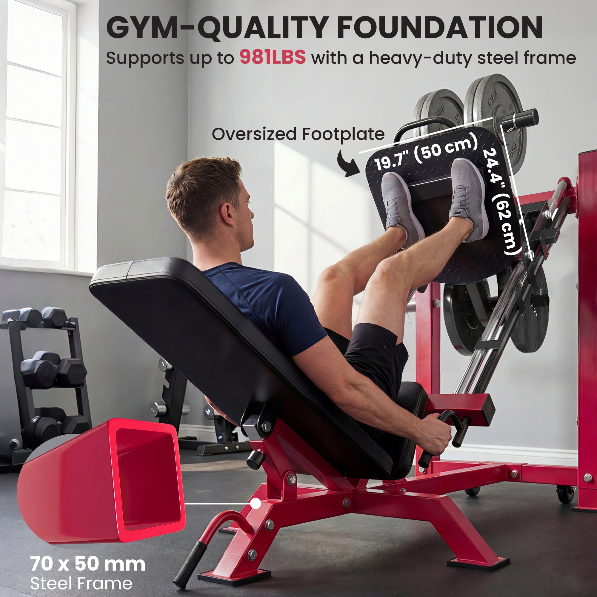 Soozier Leg Press and Squat Machine - 1000 lbs Capacity, Red-DECOROLALA