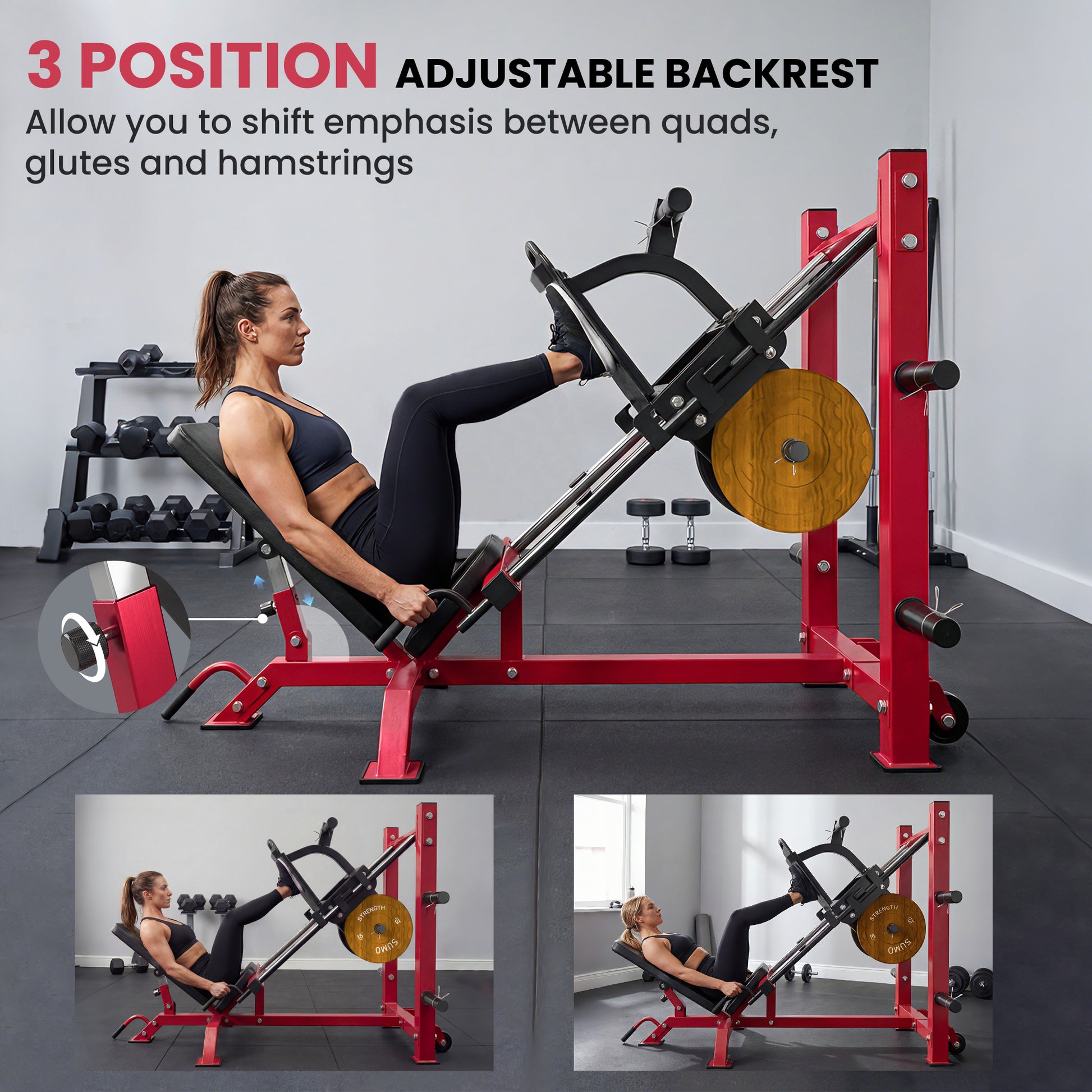 Soozier Leg Press and Squat Machine - 1000 lbs Capacity, Red-DECOROLALA