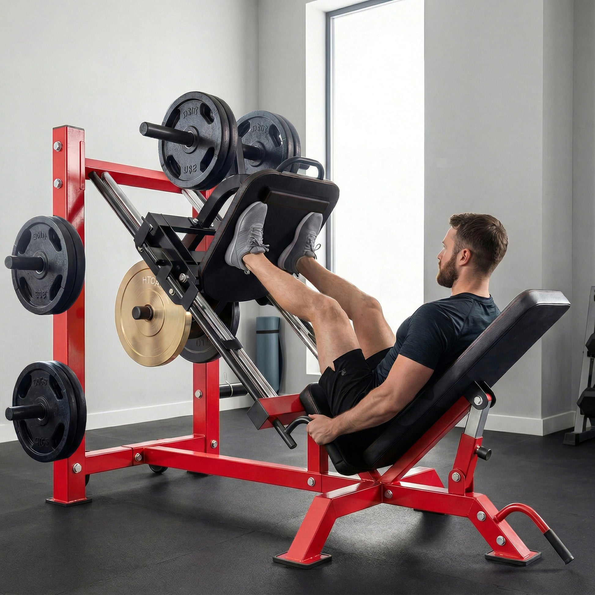 Soozier Leg Press and Squat Machine - 1000 lbs Capacity, Red-DECOROLALA