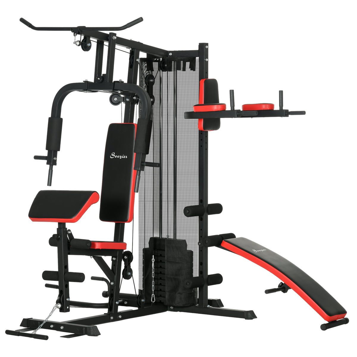 Soozier Multi Home Gym Station with Sit-up Bench and 143lb Weights-Strength Training Equipment-DECOROLALA