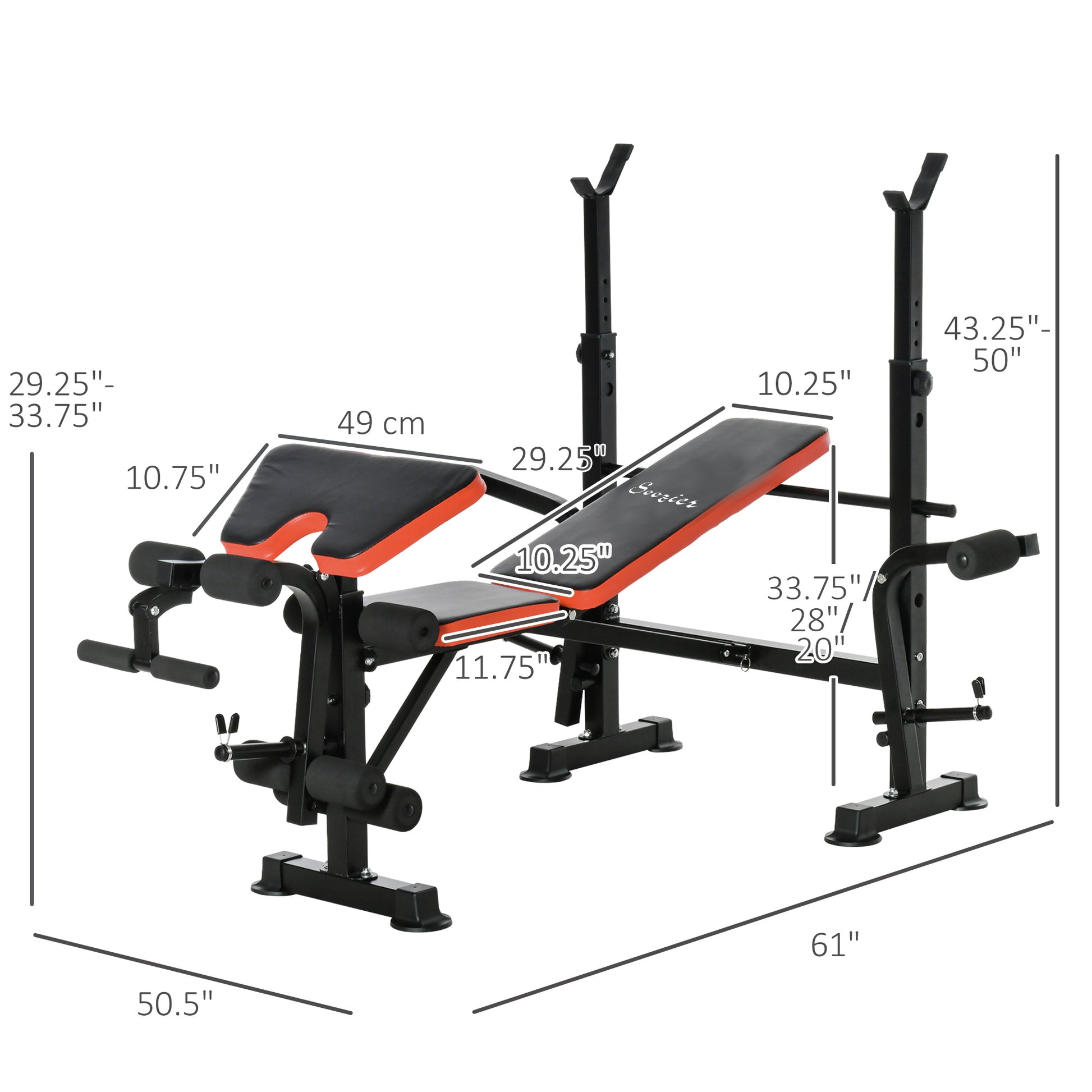 Soozier Multifunctional Weight Bench with Squat Rack - Black/Red-DECOROLALA