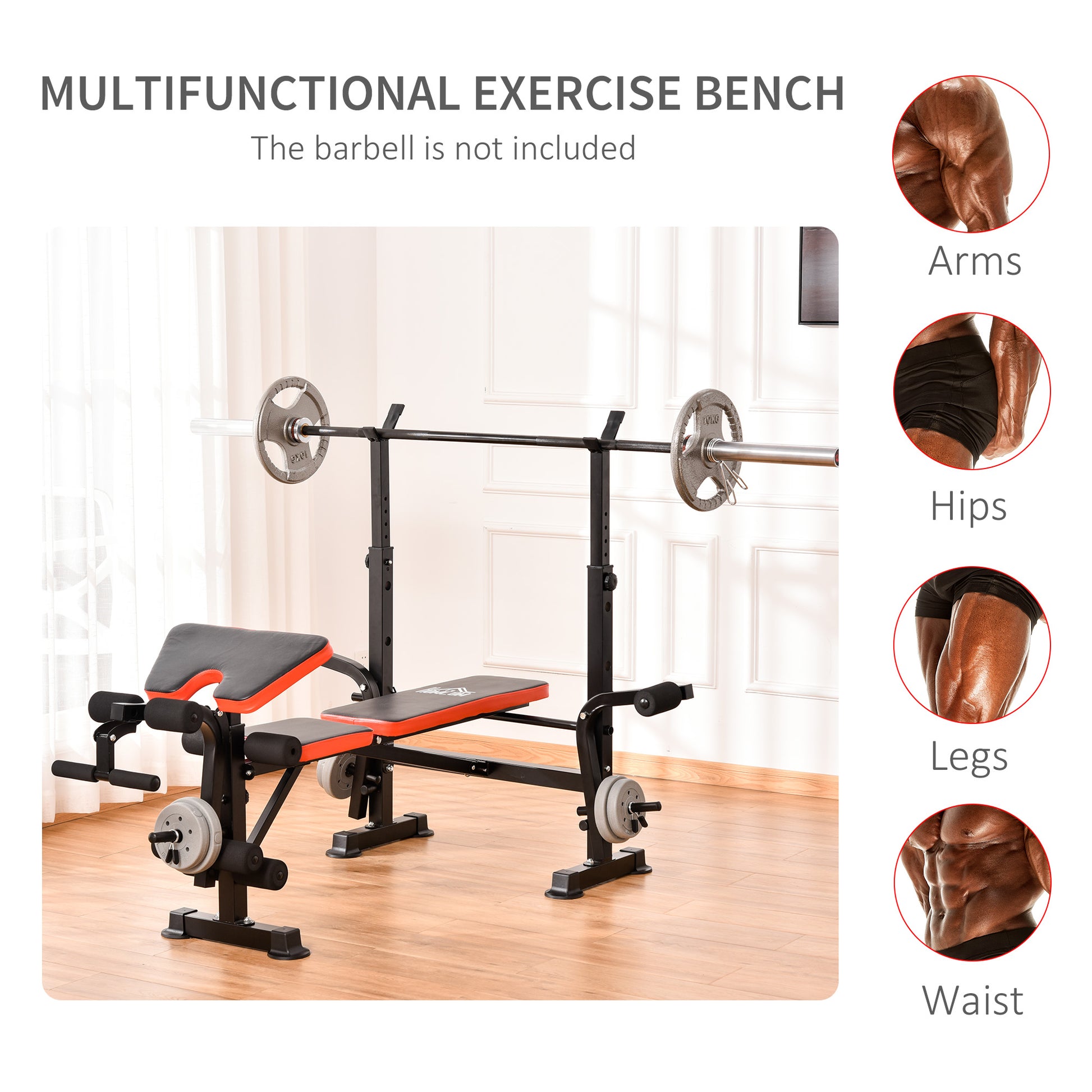 Soozier Multifunctional Weight Bench with Squat Rack - Black/Red-DECOROLALA