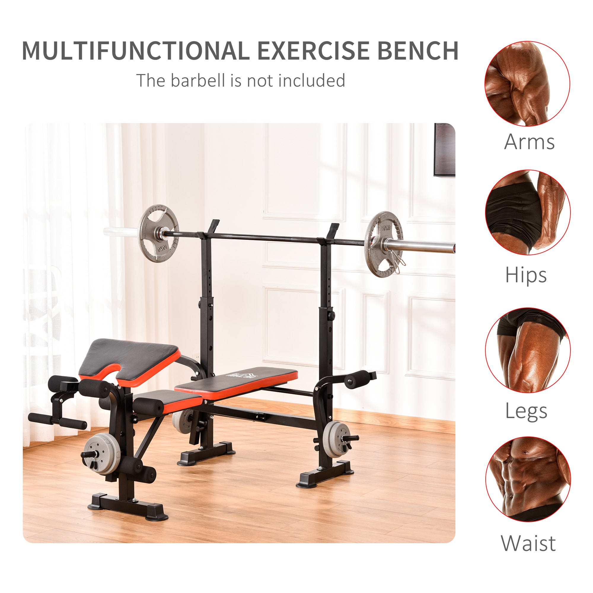 Soozier Multifunctional Weight Bench with Squat Rack - Black/Red-DECOROLALA
