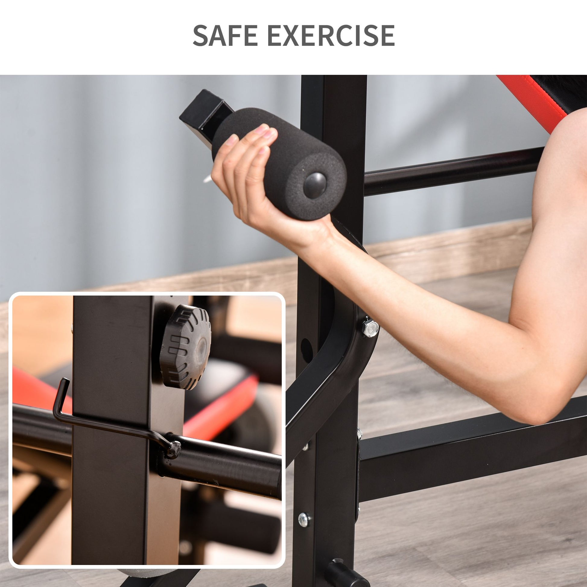 Soozier Multifunctional Weight Bench with Squat Rack - Black/Red-DECOROLALA