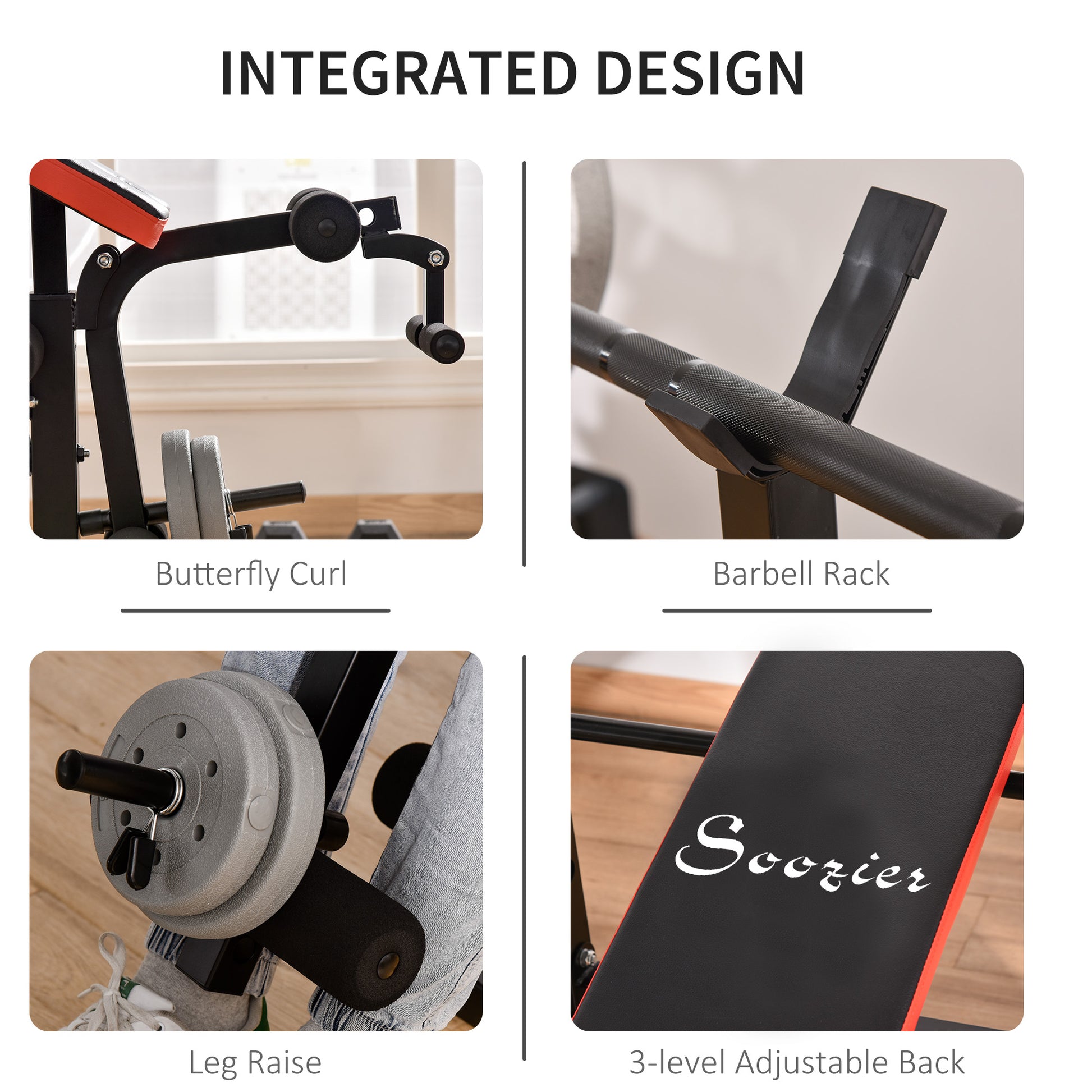 Soozier Multifunctional Weight Bench with Squat Rack - Black/Red-DECOROLALA