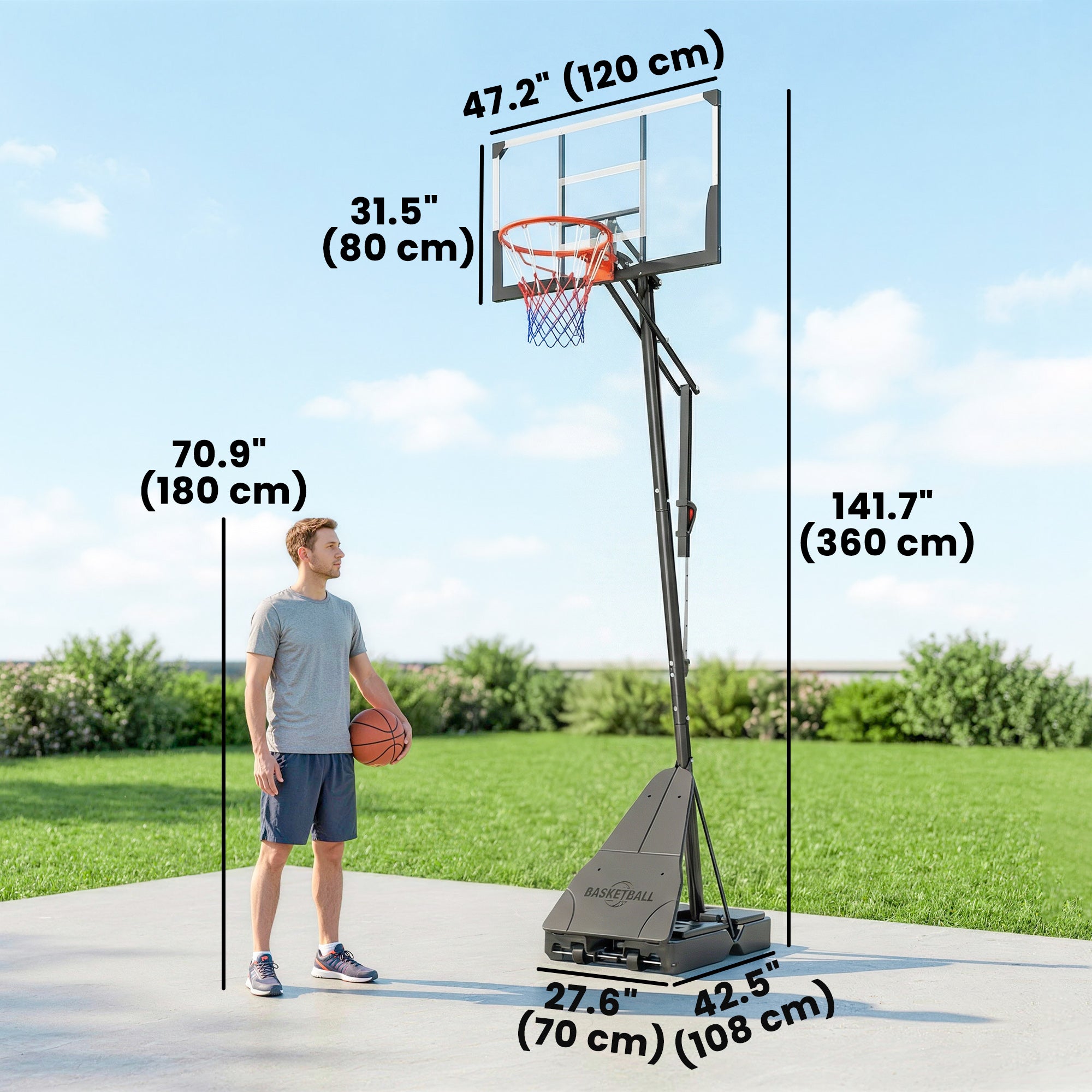 Soozier Portable Basketball Hoop - 47" Backboard 8-10ft Adjustable-DECOROLALA