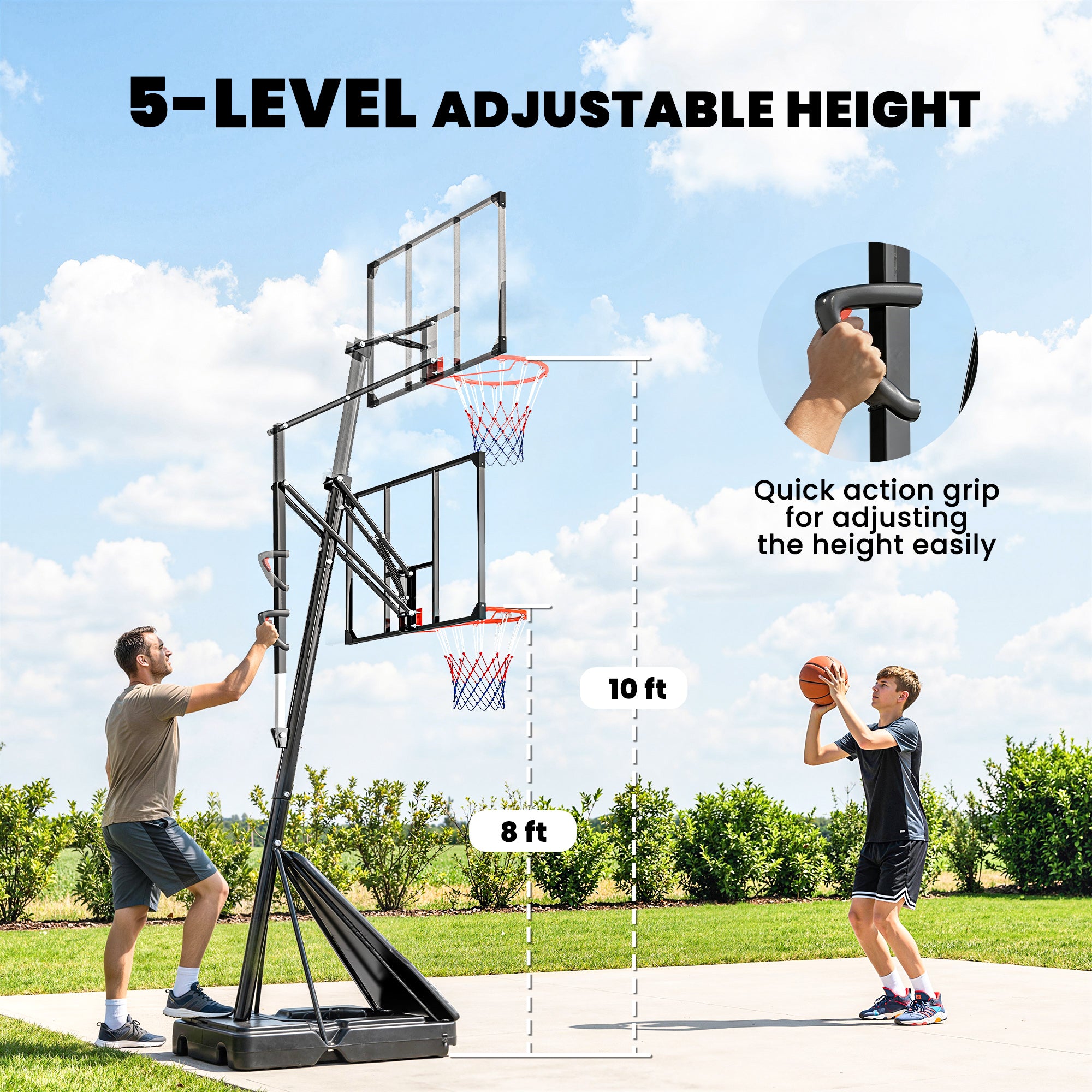 Soozier Portable Basketball Hoop - 47" Backboard 8-10ft Adjustable-DECOROLALA