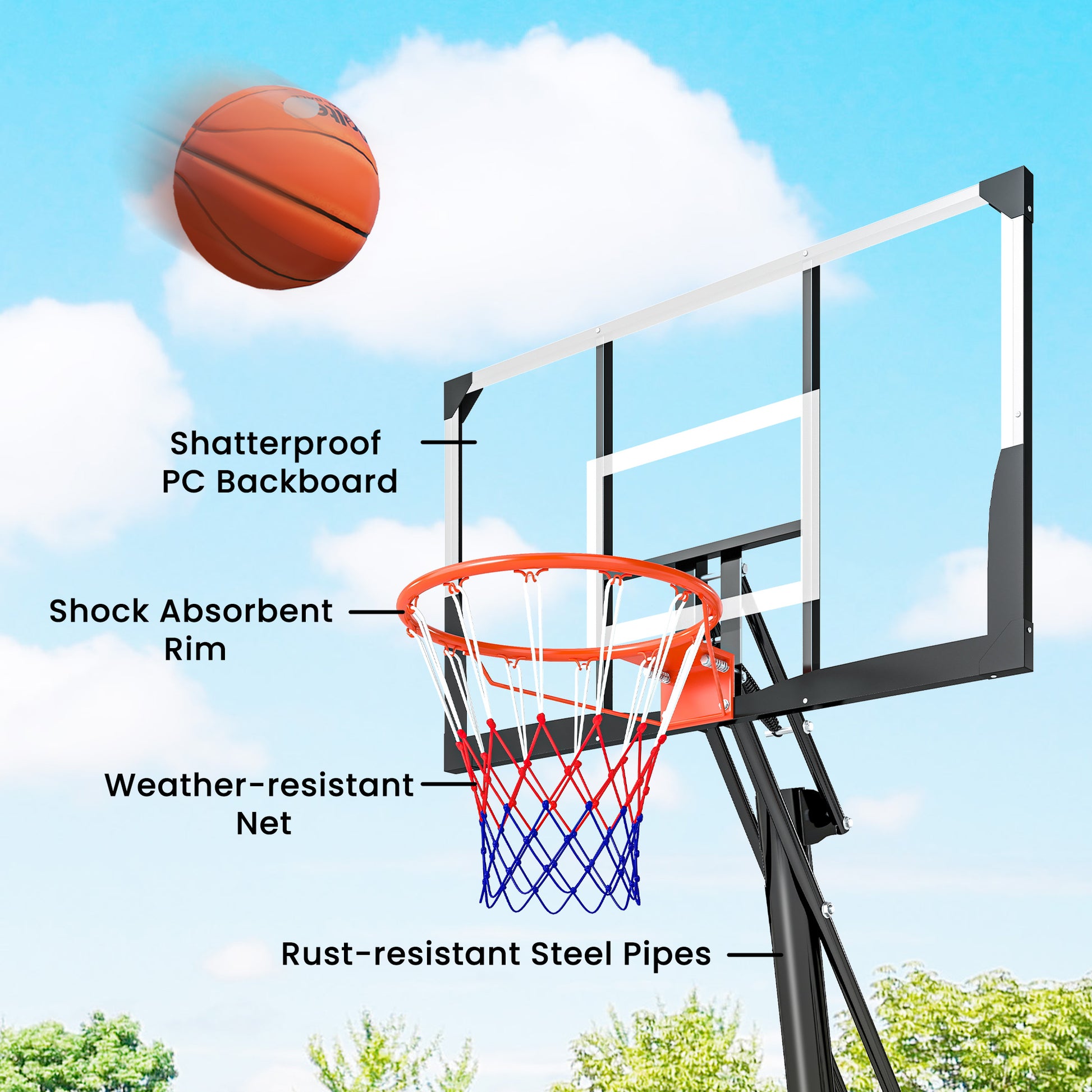 Soozier Portable Basketball Hoop - 47" Backboard 8-10ft Adjustable-DECOROLALA
