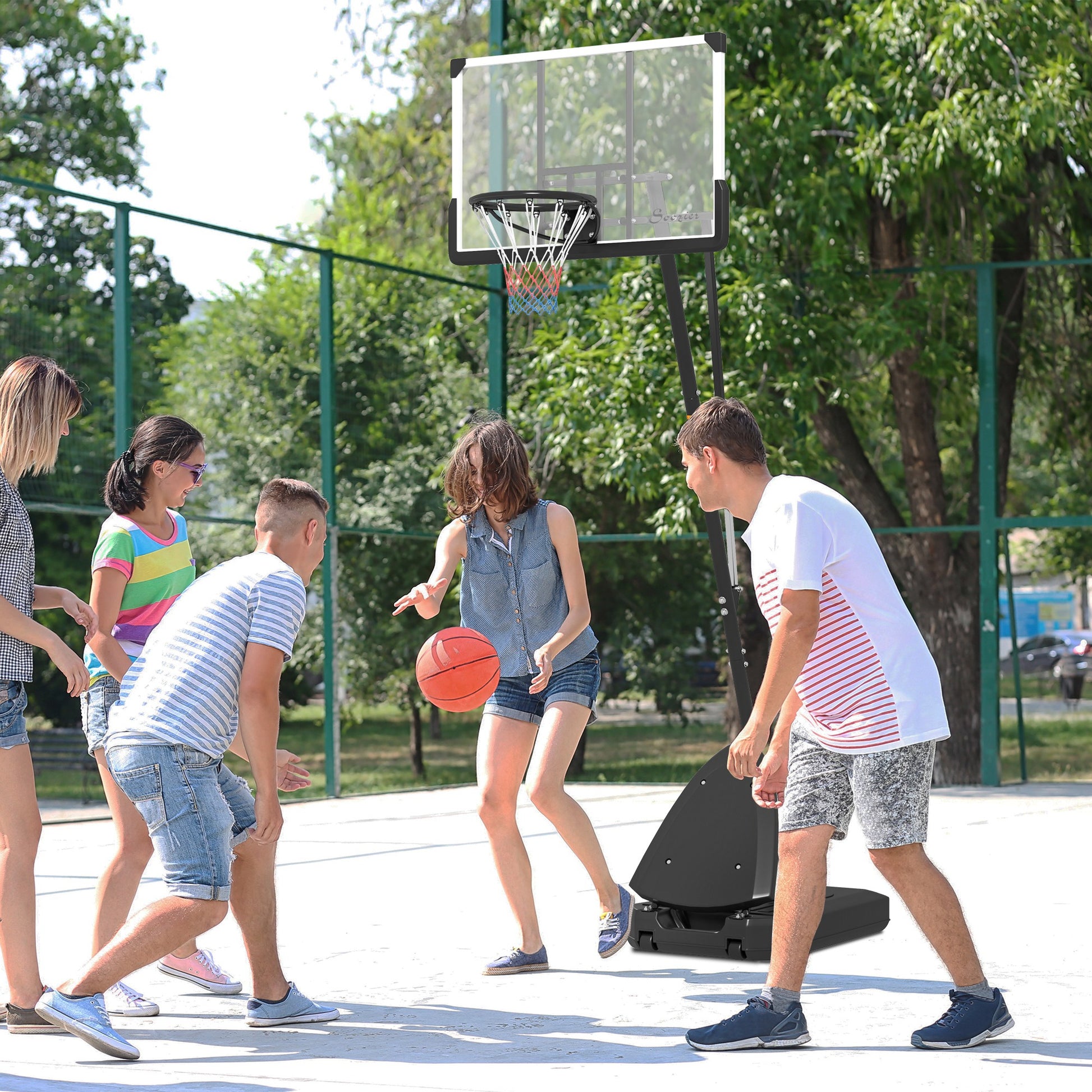 Soozier Portable Basketball Hoop - 4.9-10ft Adjustable Black-DECOROLALA