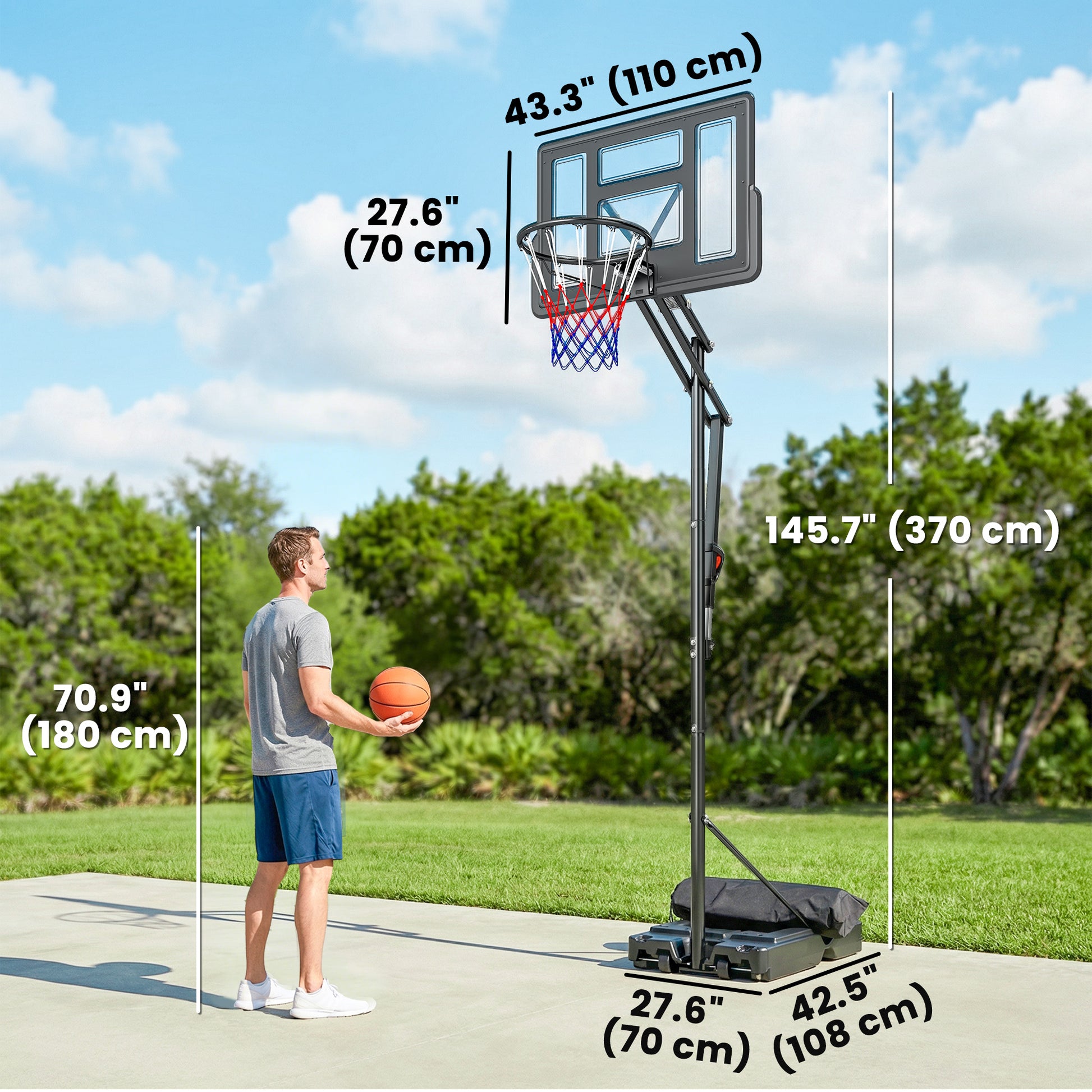 Soozier Portable Basketball Hoop - 7.7' to 10' Adjustable Black-DECOROLALA