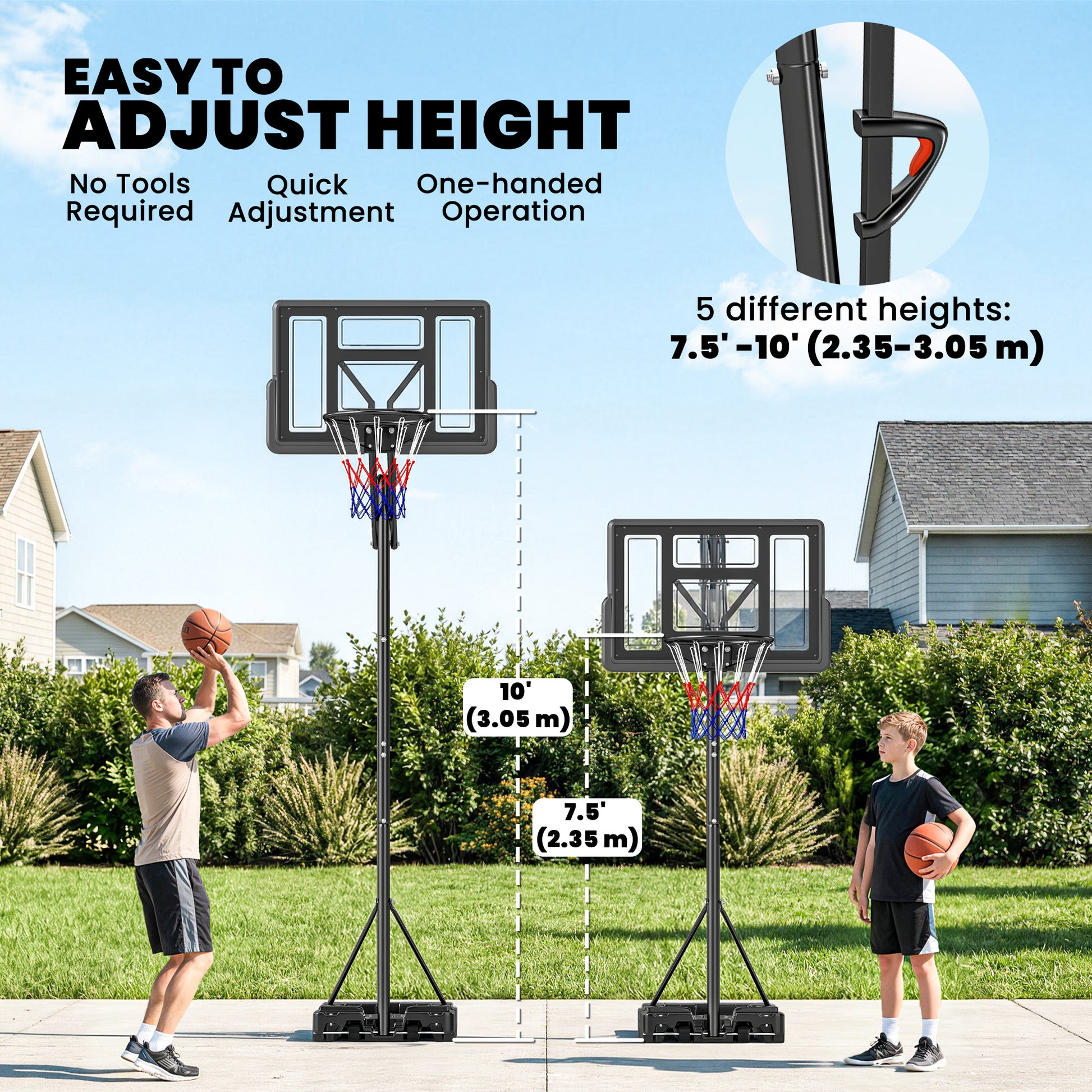 Soozier Portable Basketball Hoop - 7.7' to 10' Adjustable Black-DECOROLALA