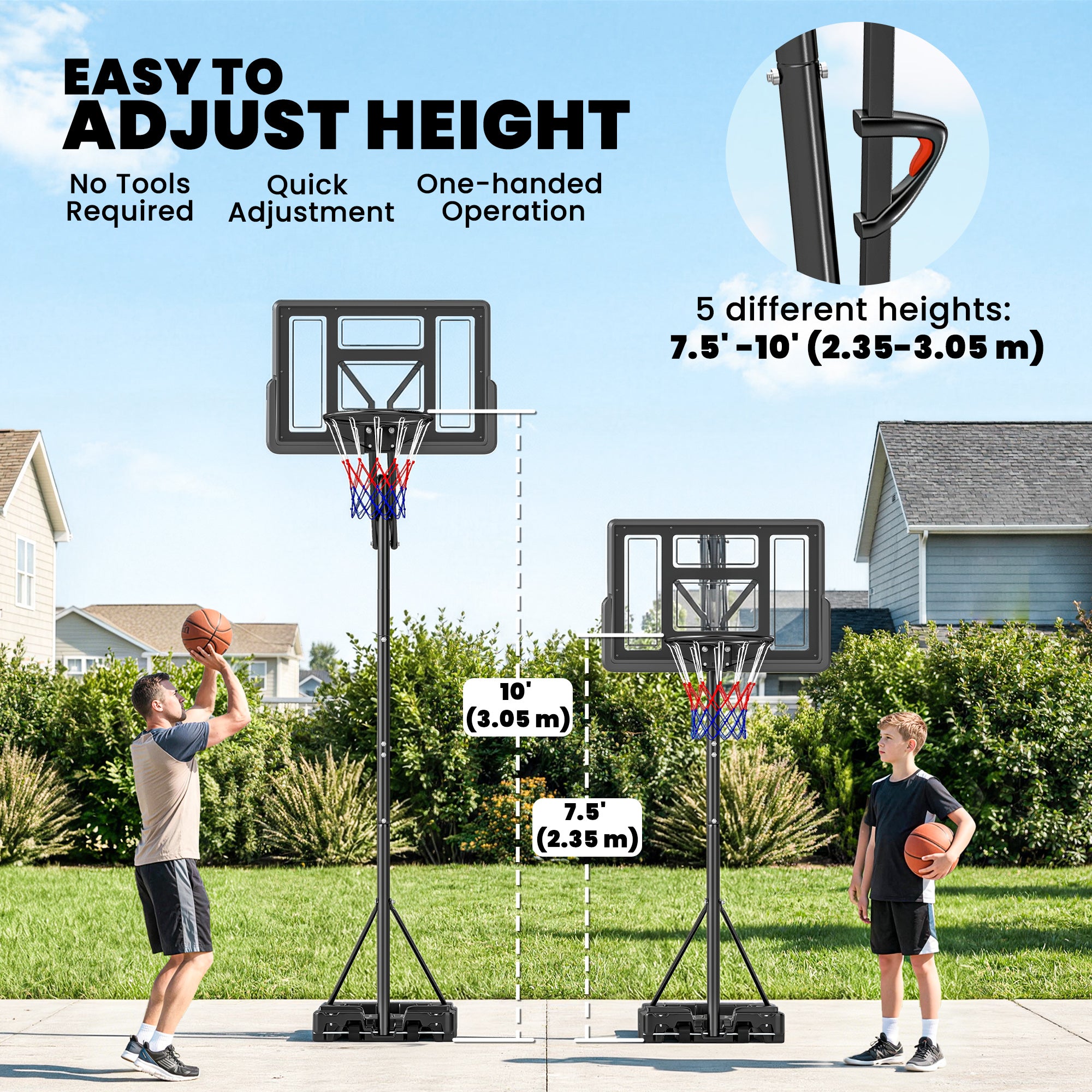 Soozier Portable Basketball Hoop - 7.7' to 10' Adjustable Black-DECOROLALA