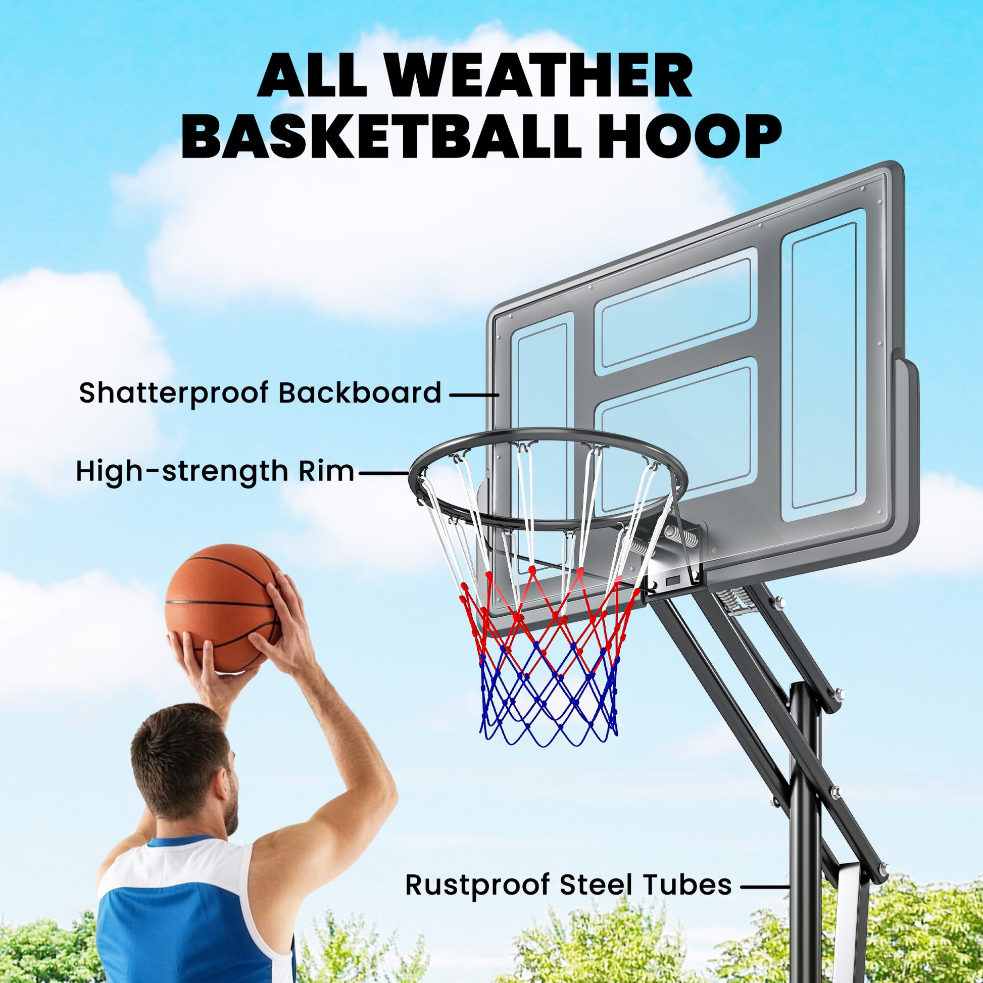 Soozier Portable Basketball Hoop - 7.7' to 10' Adjustable Black-DECOROLALA