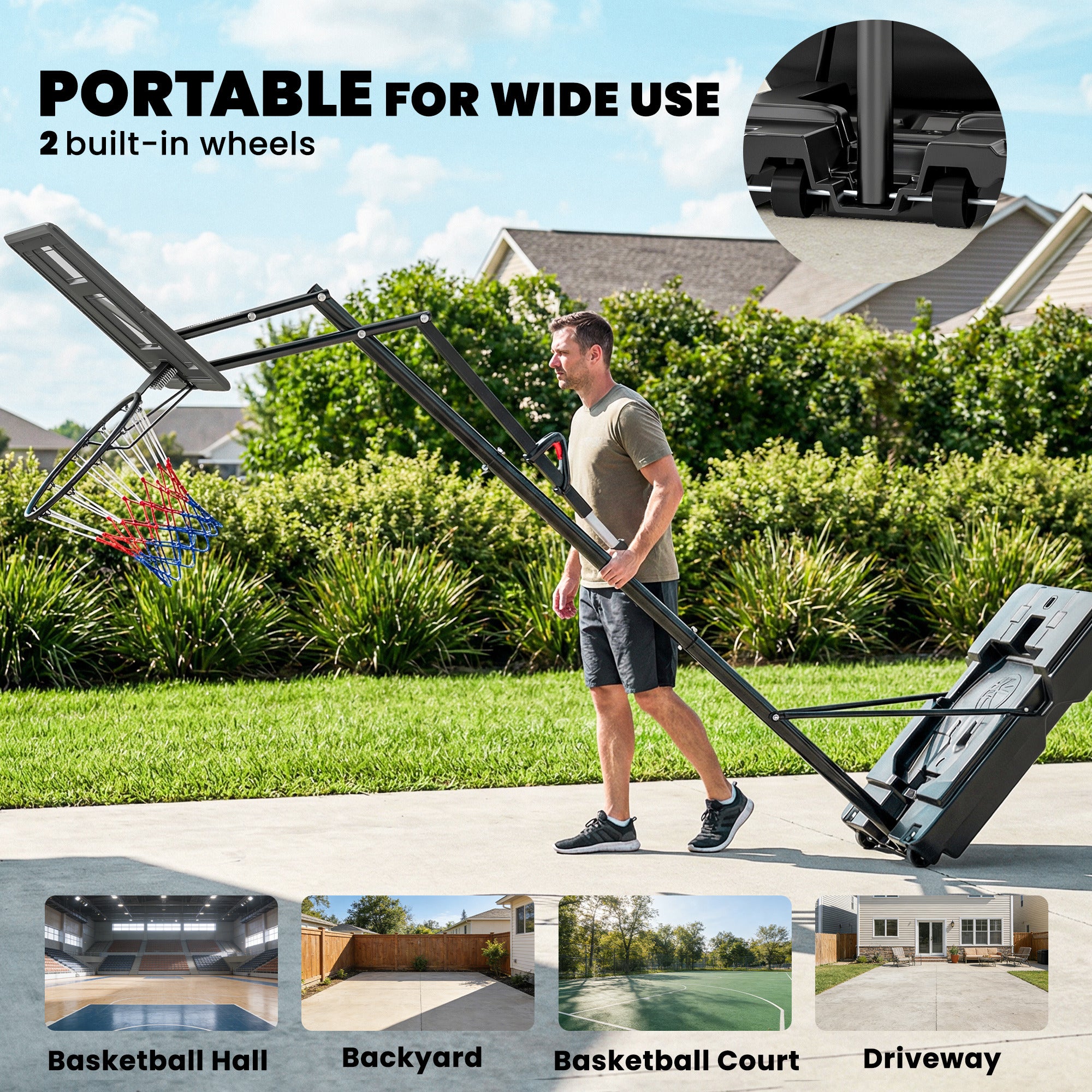 Soozier Portable Basketball Hoop - 7.7' to 10' Adjustable Black-DECOROLALA