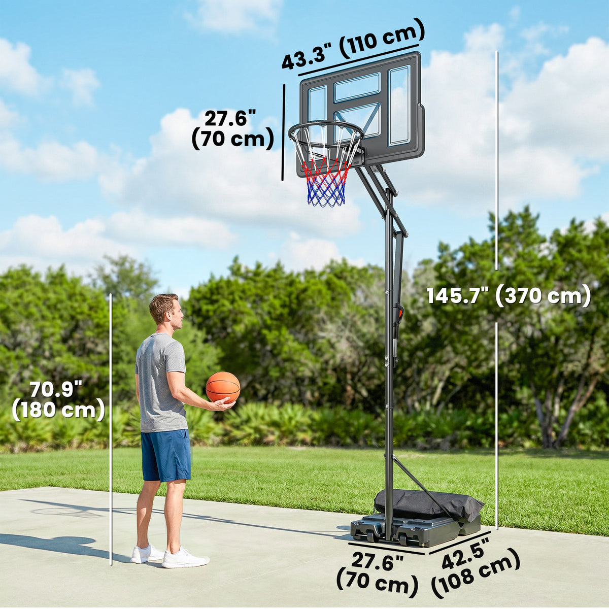 Soozier Portable Basketball Hoop - 7.7' to 10' Adjustable Black-Basketball Equipment-DECOROLALA