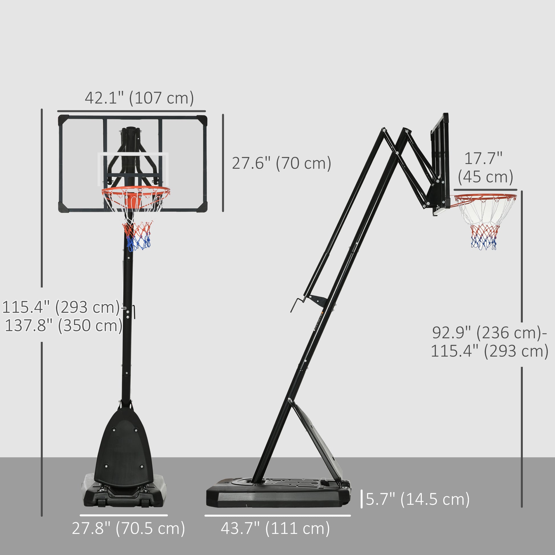 Soozier Portable Basketball Hoop - Height Adjustable Black/Red-DECOROLALA