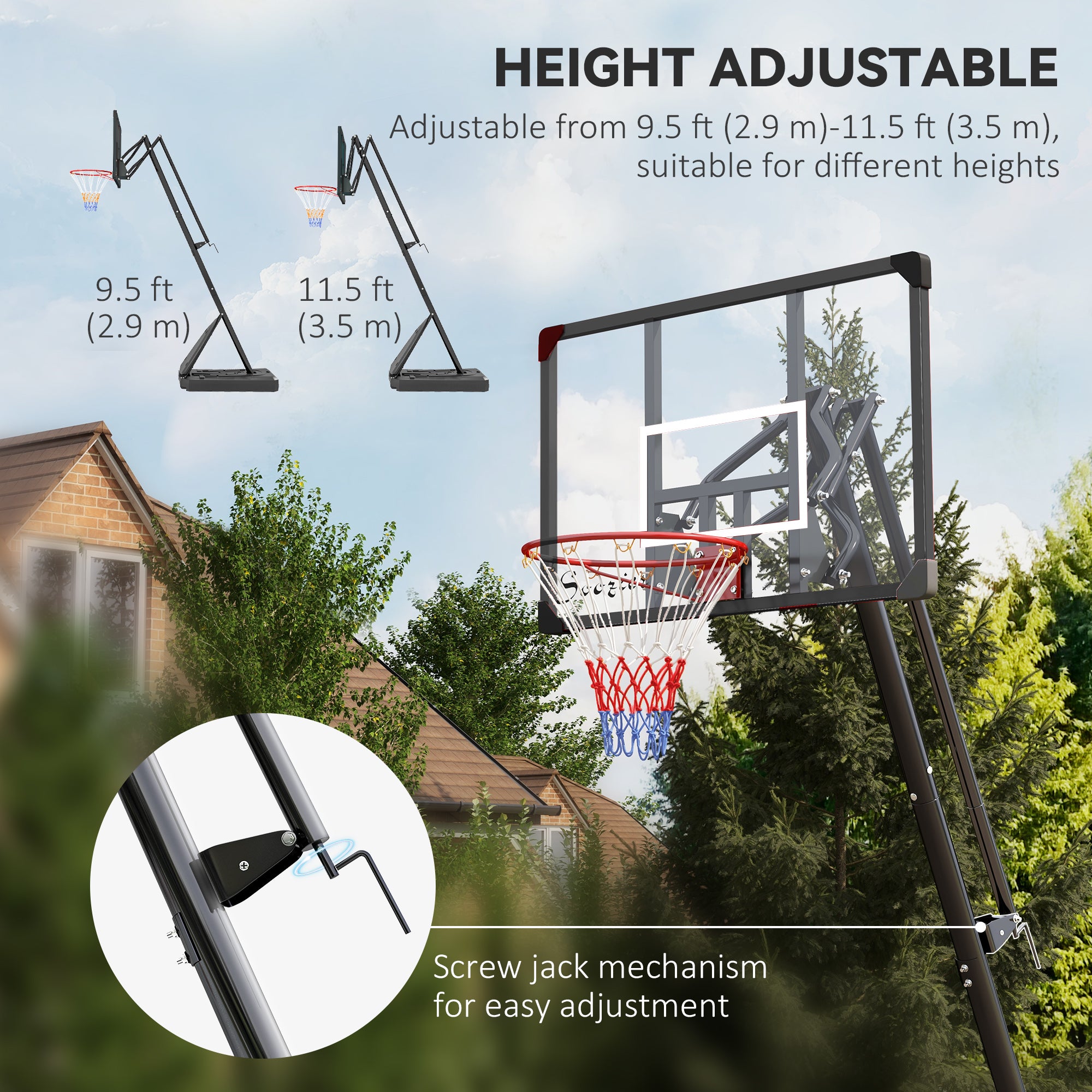 Soozier Portable Basketball Hoop - Height Adjustable Black/Red-DECOROLALA