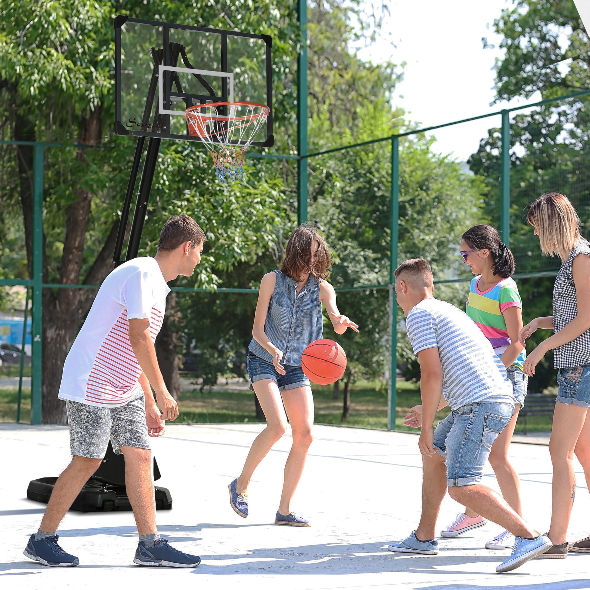 Soozier Portable Basketball Hoop - Height Adjustable Black/Red-DECOROLALA