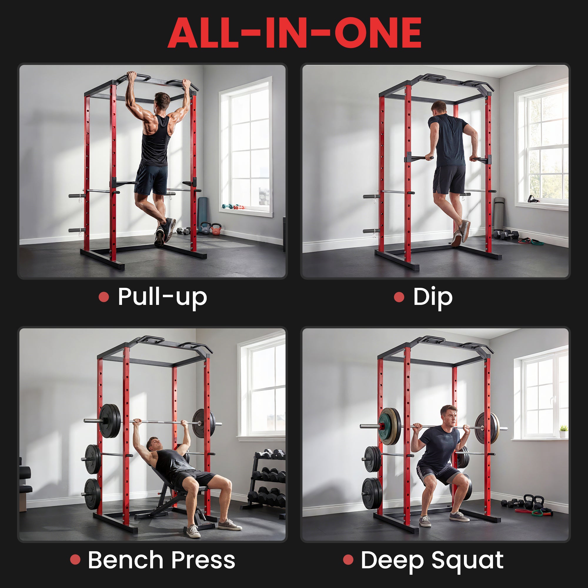 Soozier Power Cage - 1000 lbs Capacity Squat Rack Red-DECOROLALA