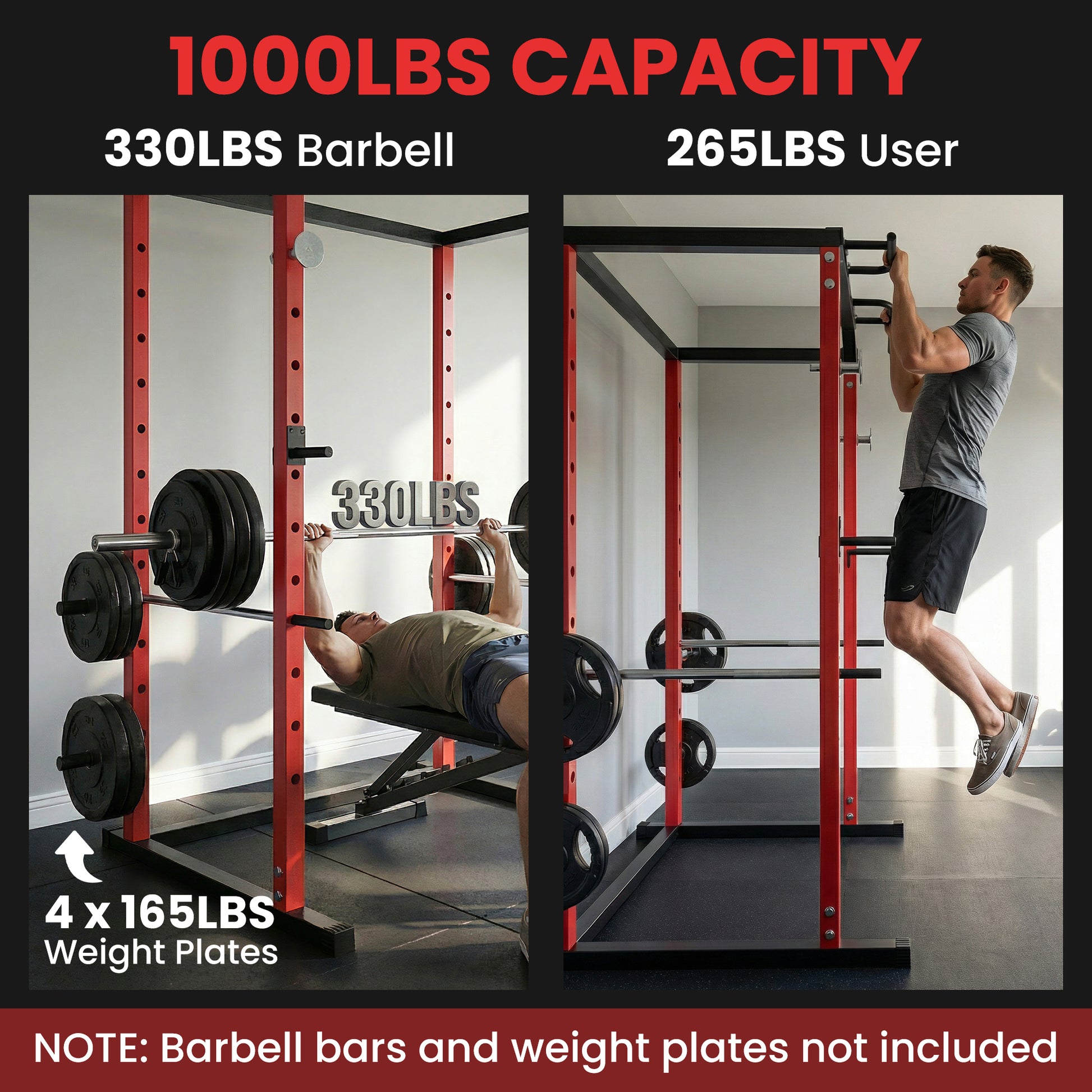 Soozier Power Cage - 1000 lbs Capacity Squat Rack Red-DECOROLALA