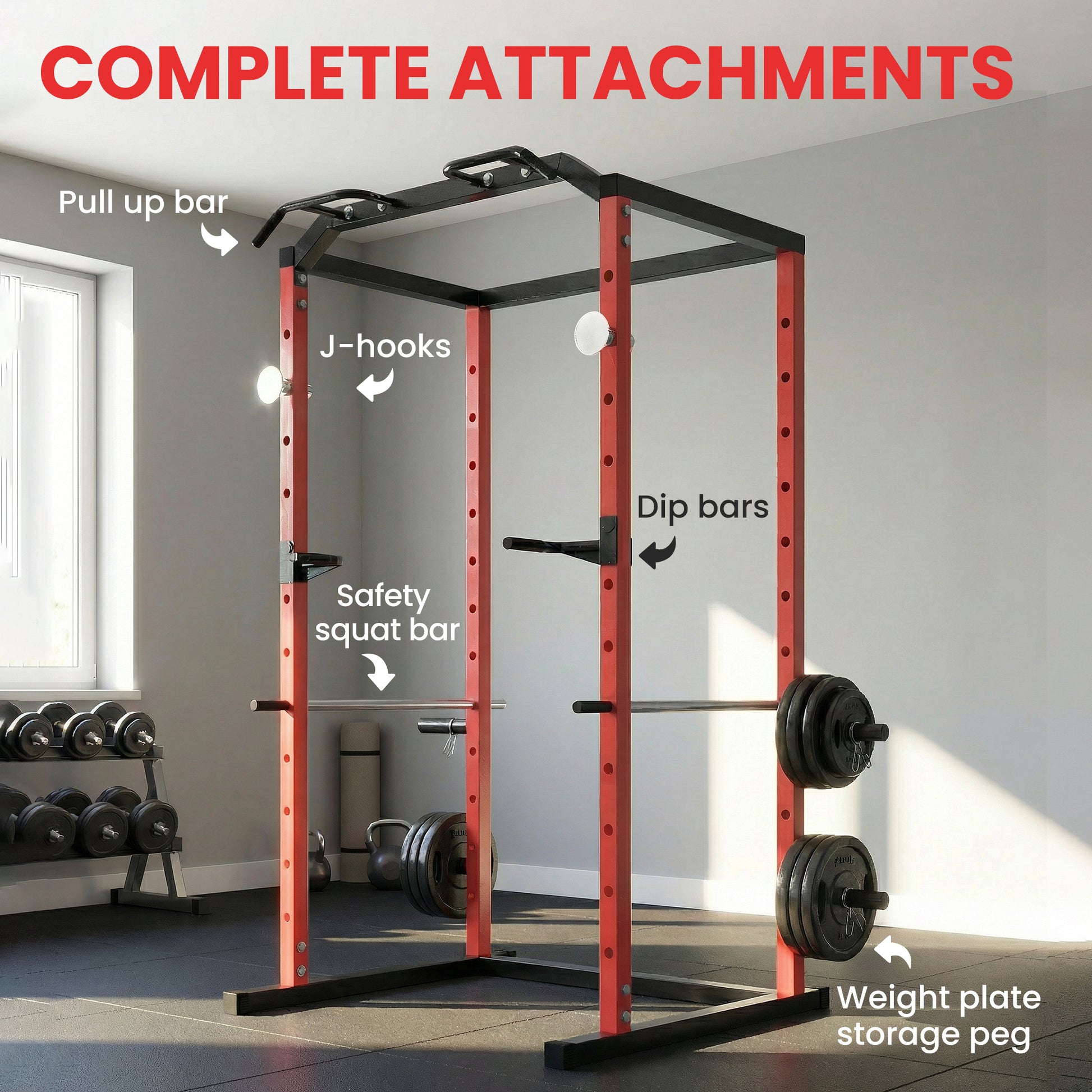 Soozier Power Cage - 1000 lbs Capacity Squat Rack Red-DECOROLALA