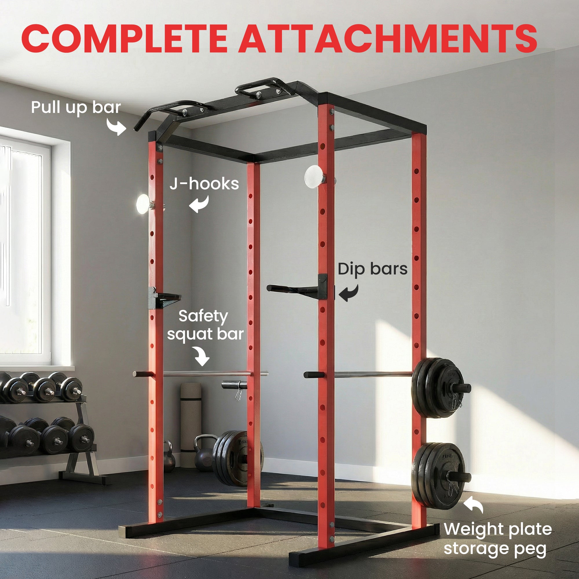 Soozier Power Cage - 1000 lbs Capacity Squat Rack Red-DECOROLALA