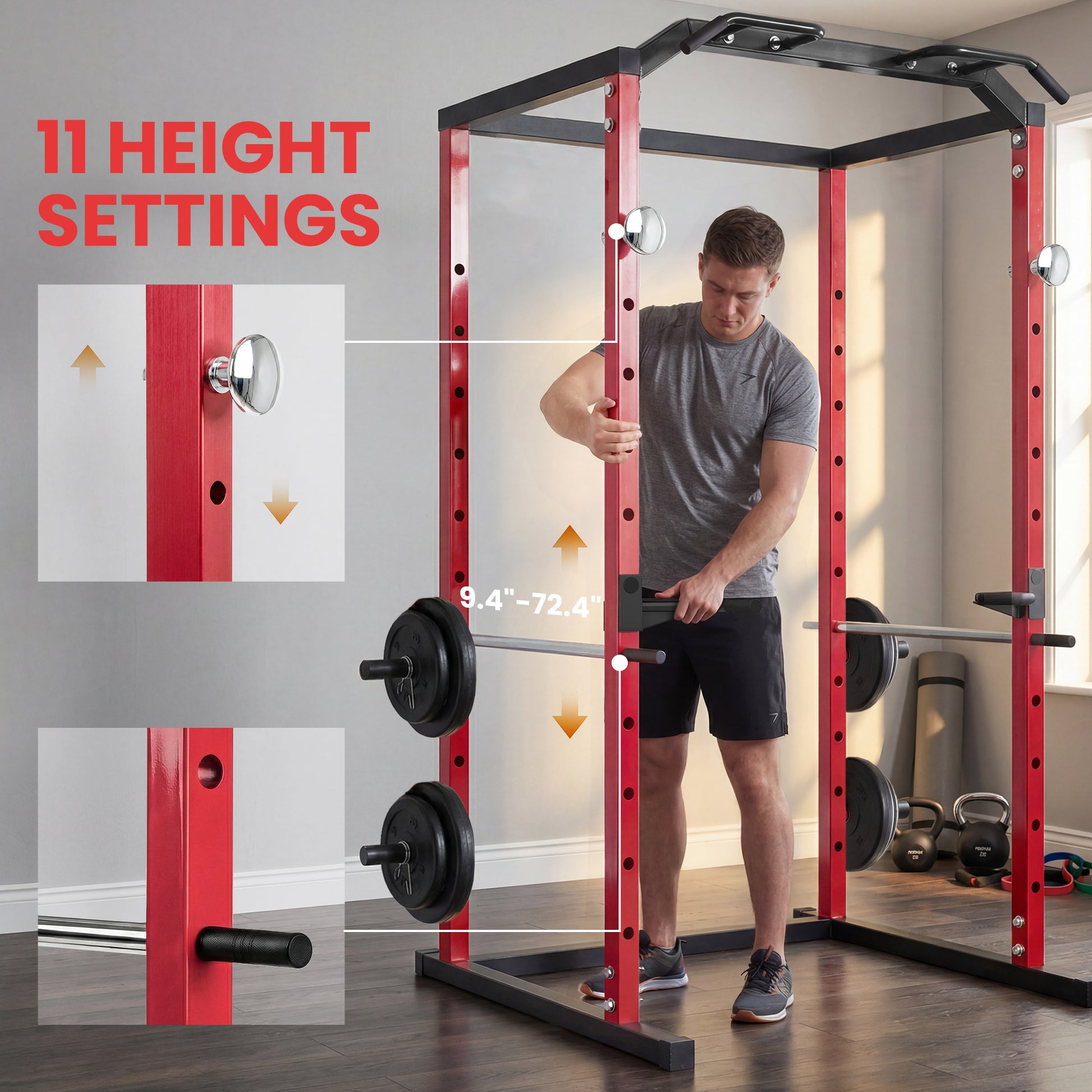 Soozier Power Cage - 1000 lbs Capacity Squat Rack Red-DECOROLALA
