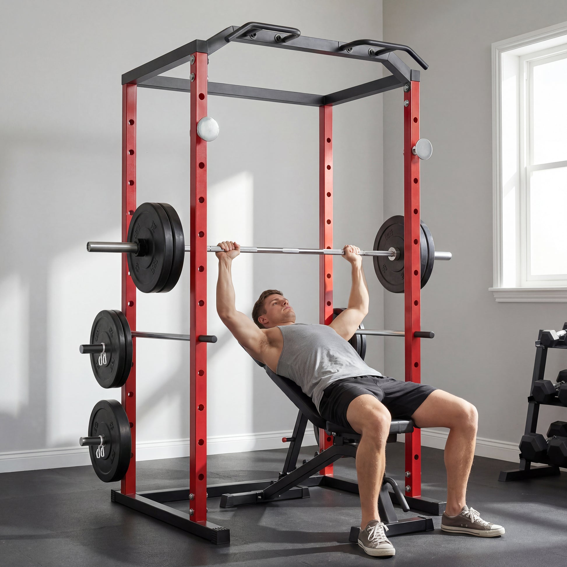 Soozier Power Cage - 1000 lbs Capacity Squat Rack Red-DECOROLALA