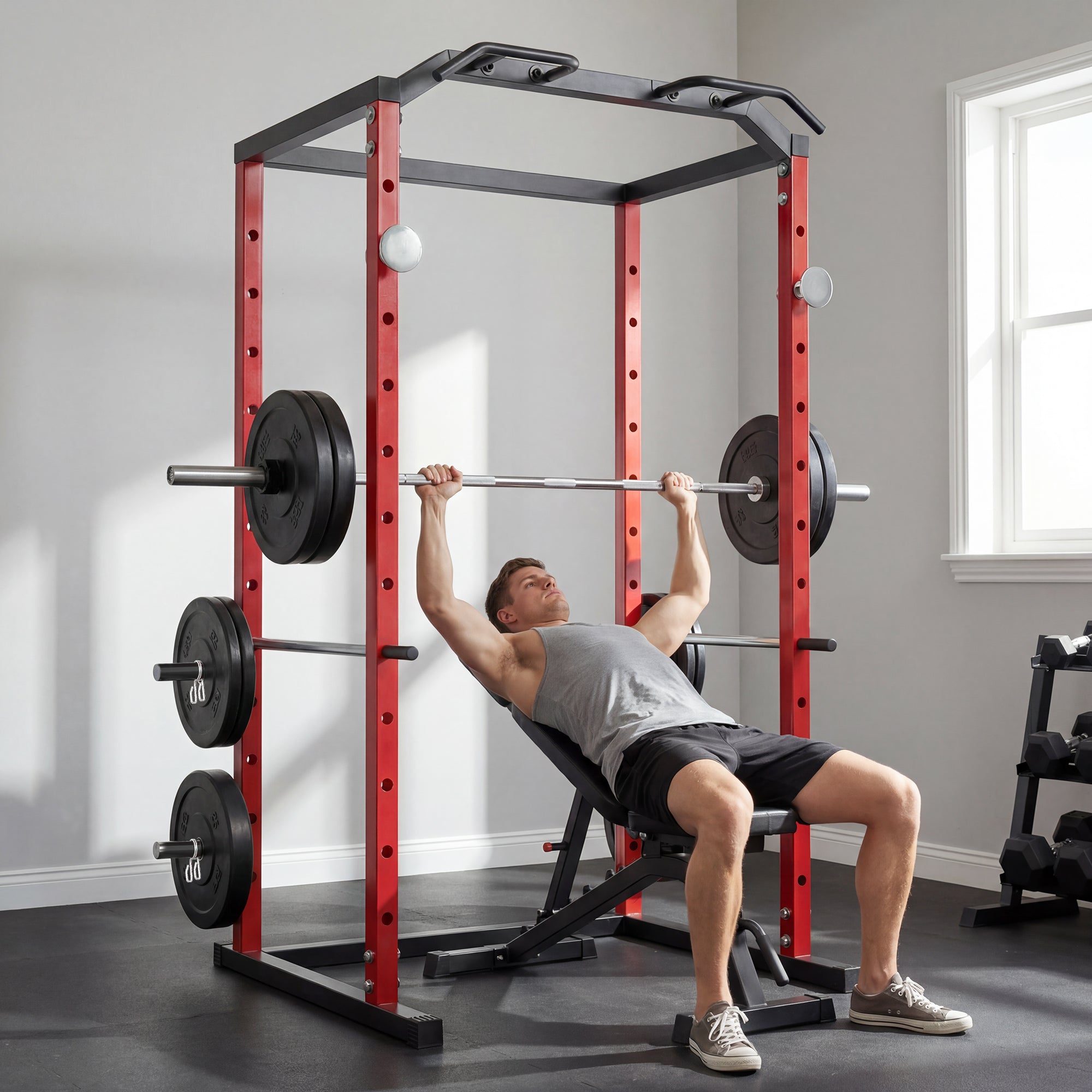 Soozier Power Cage - 1000 lbs Capacity Squat Rack Red-DECOROLALA