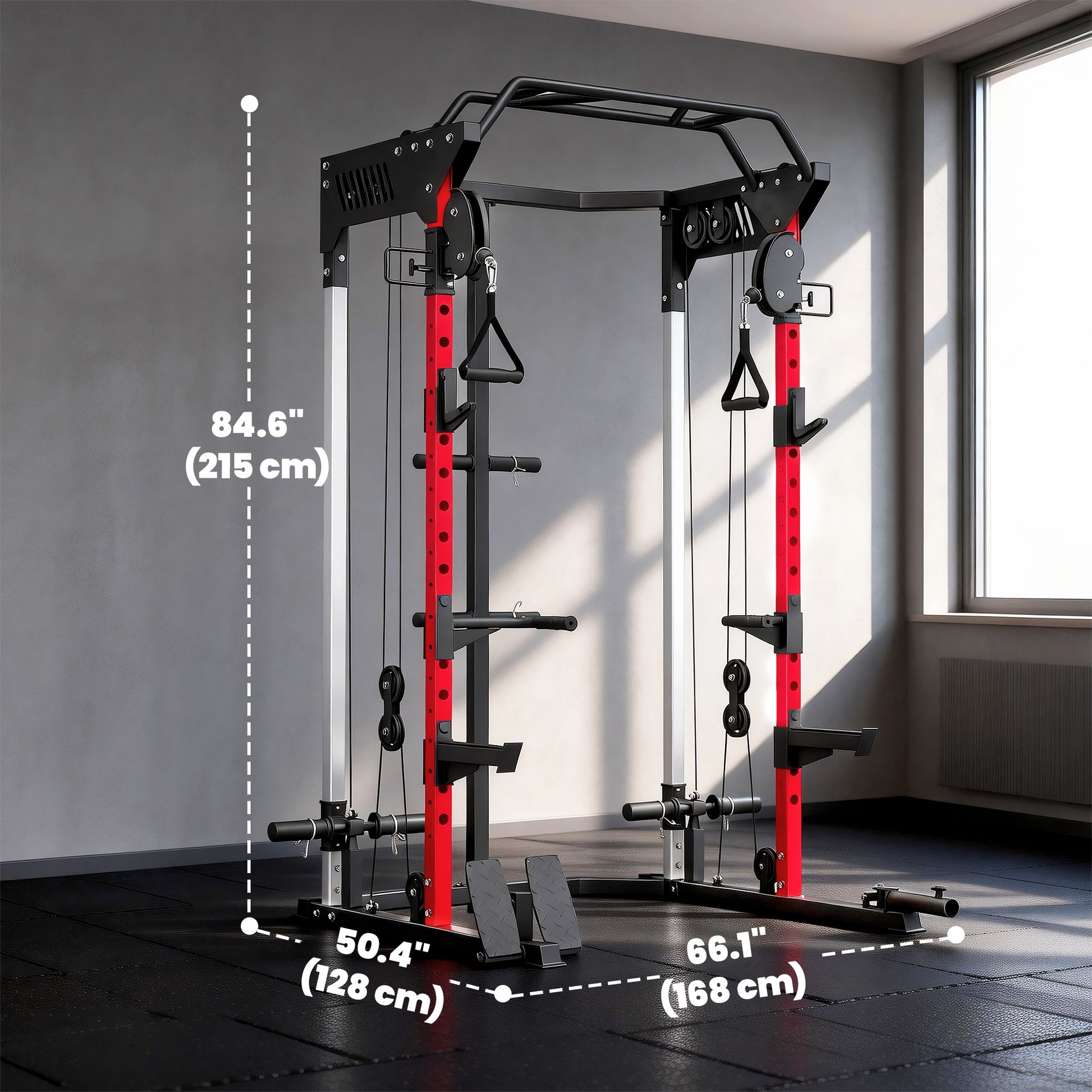 Soozier Power Cage with Cable Pulley System - Black Steel-DECOROLALA