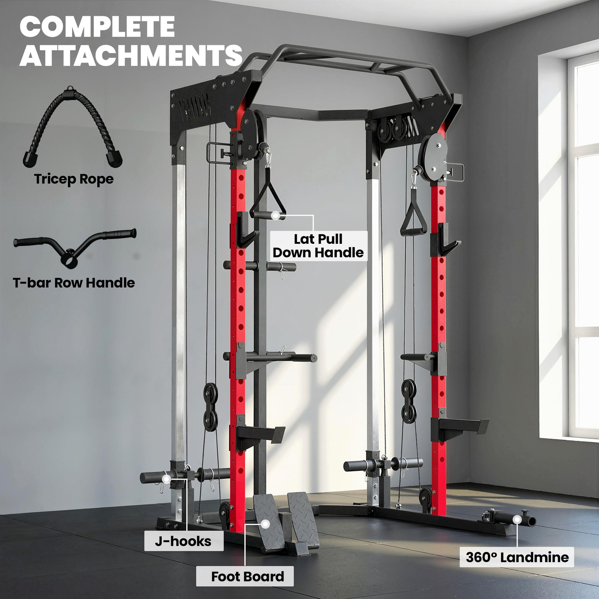 Soozier Power Cage with Cable Pulley System - Black Steel-DECOROLALA