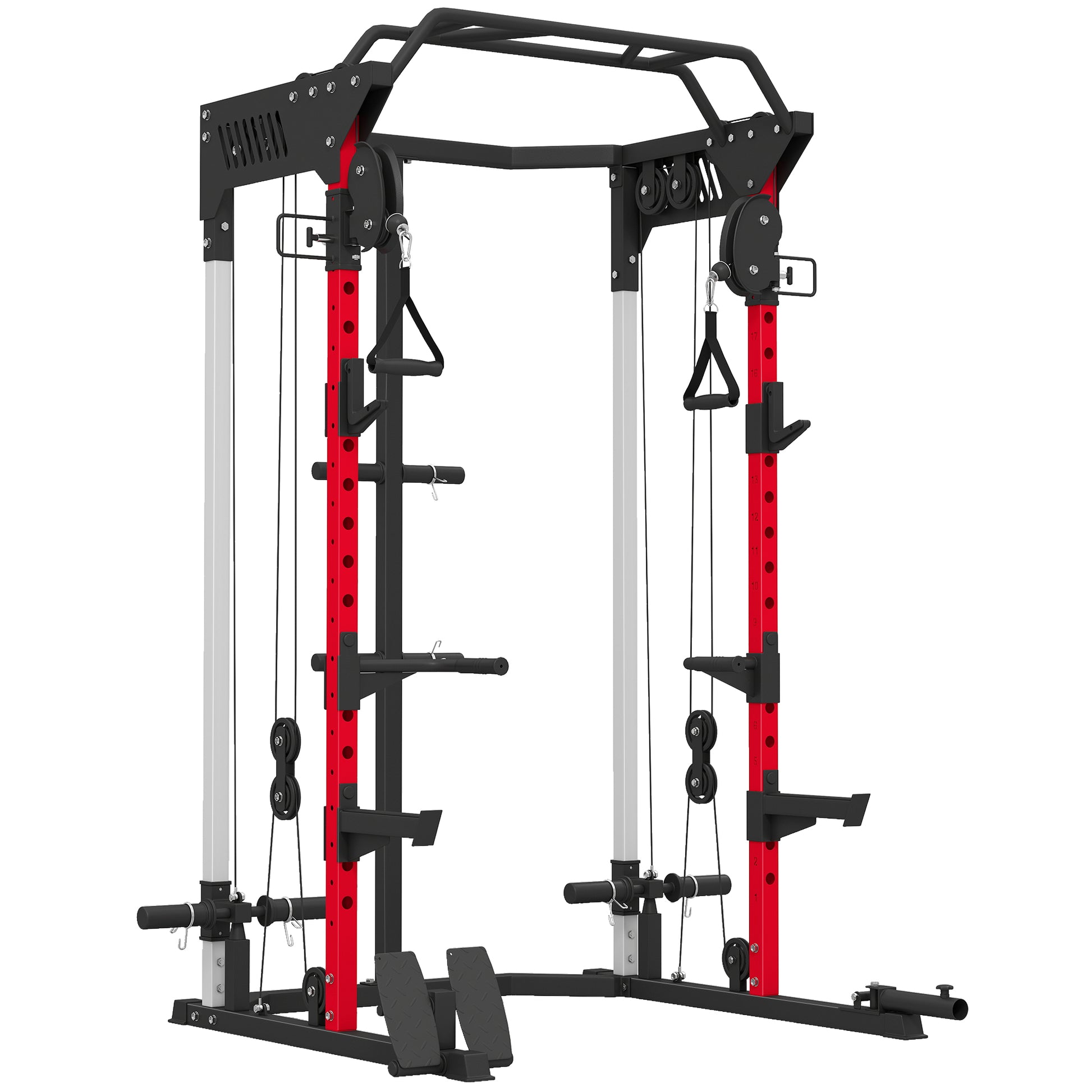 Soozier Power Cage with Cable Pulley System - Black Steel-DECOROLALA