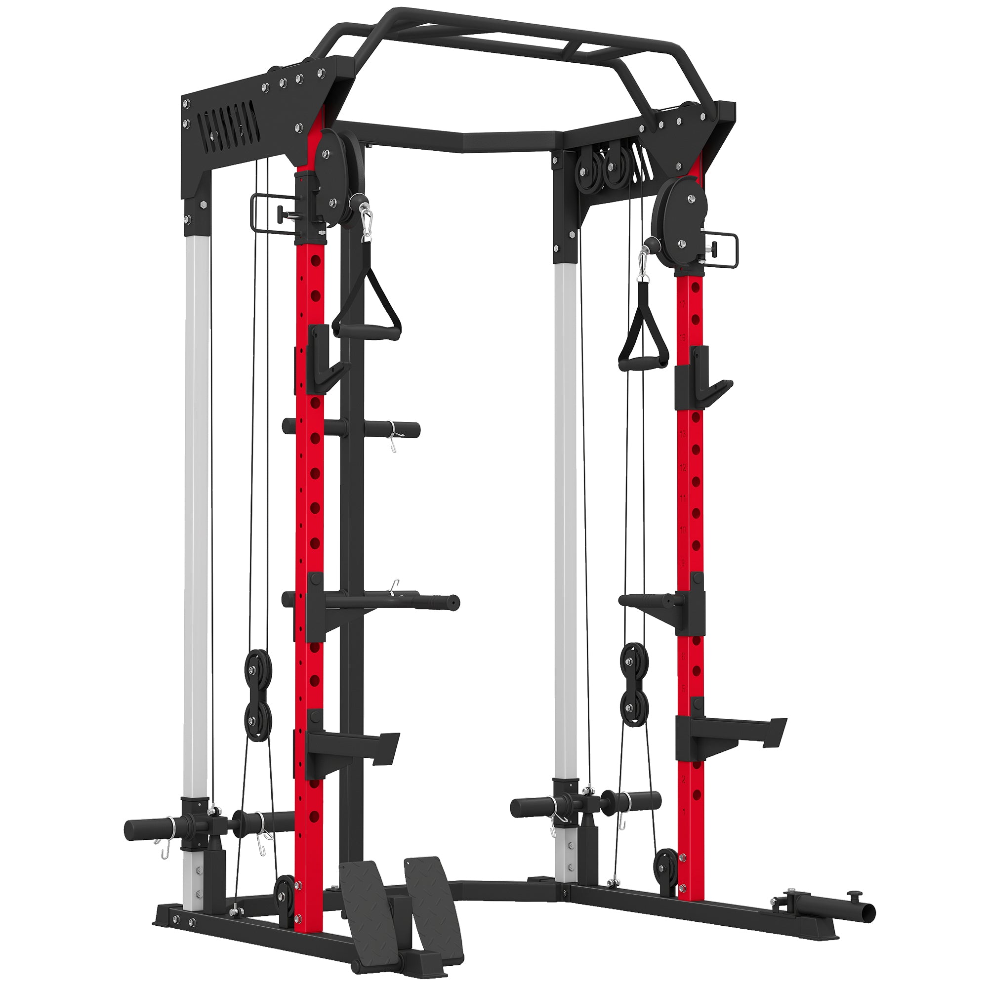 Soozier Power Cage with Cable Pulley System - Black Steel-DECOROLALA