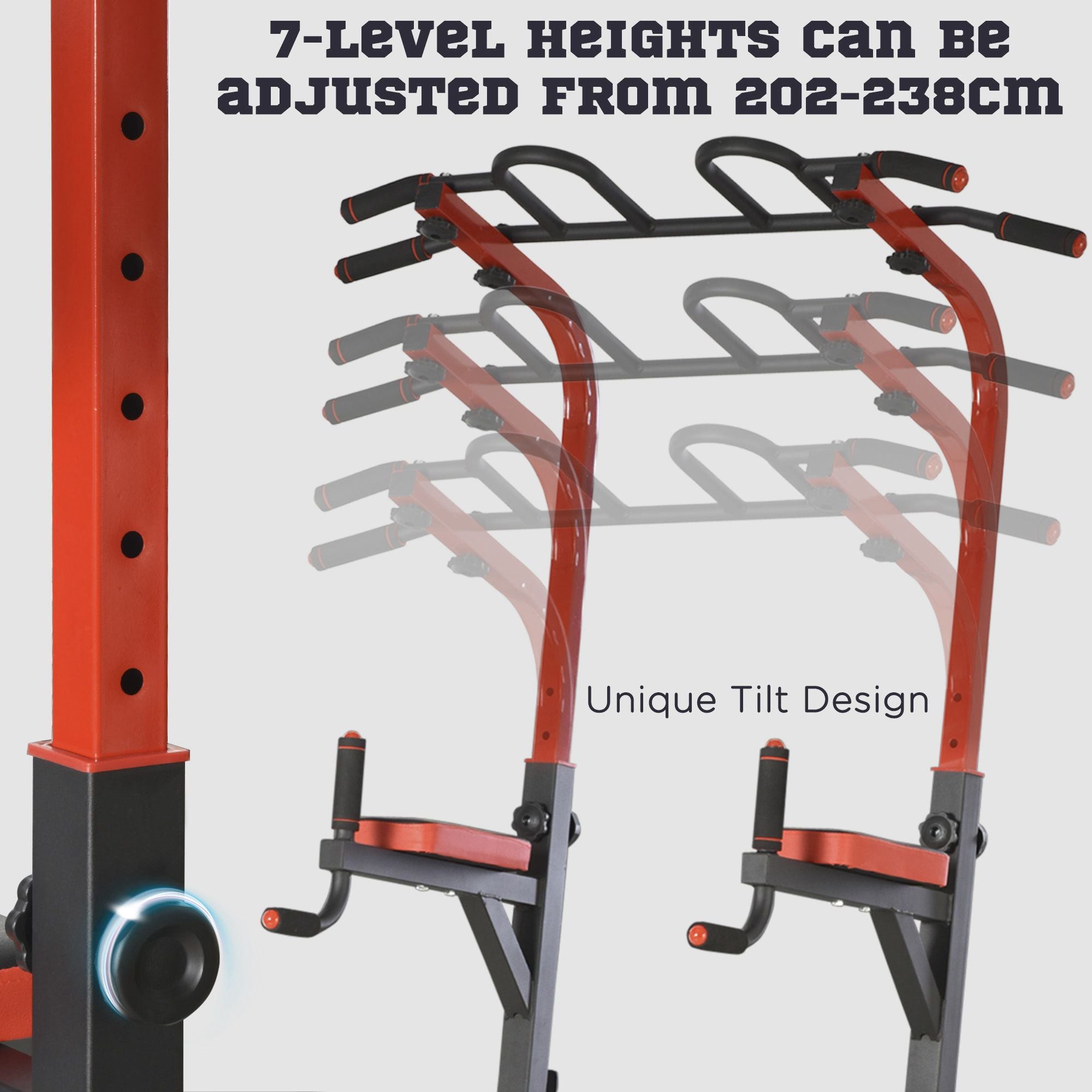 Soozier Power Tower Pull Up Bar Station with Sit Up Bench - Black/Red-DECOROLALA