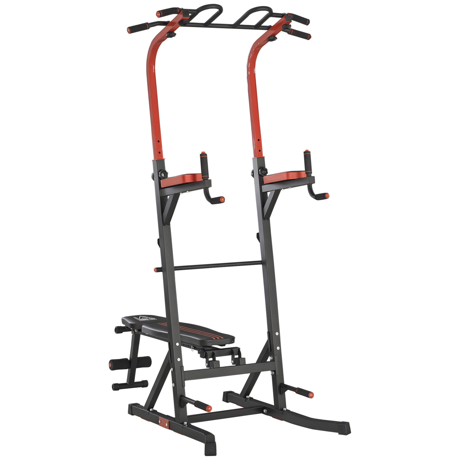 Soozier Power Tower Pull Up Bar Station with Sit Up Bench - Black/Red-DECOROLALA