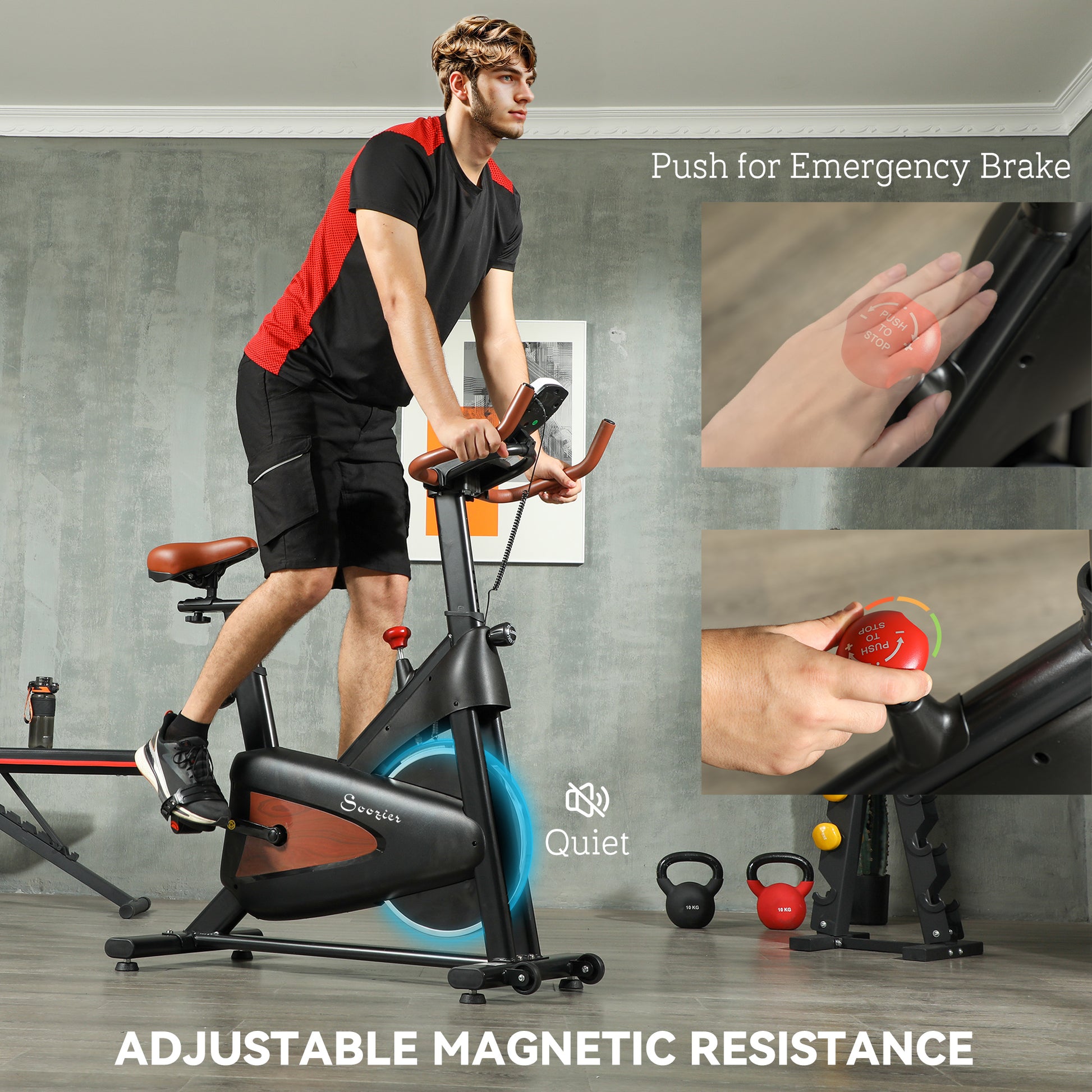 Soozier Quiet Indoor Stationary Exercise Bike - Black-DECOROLALA