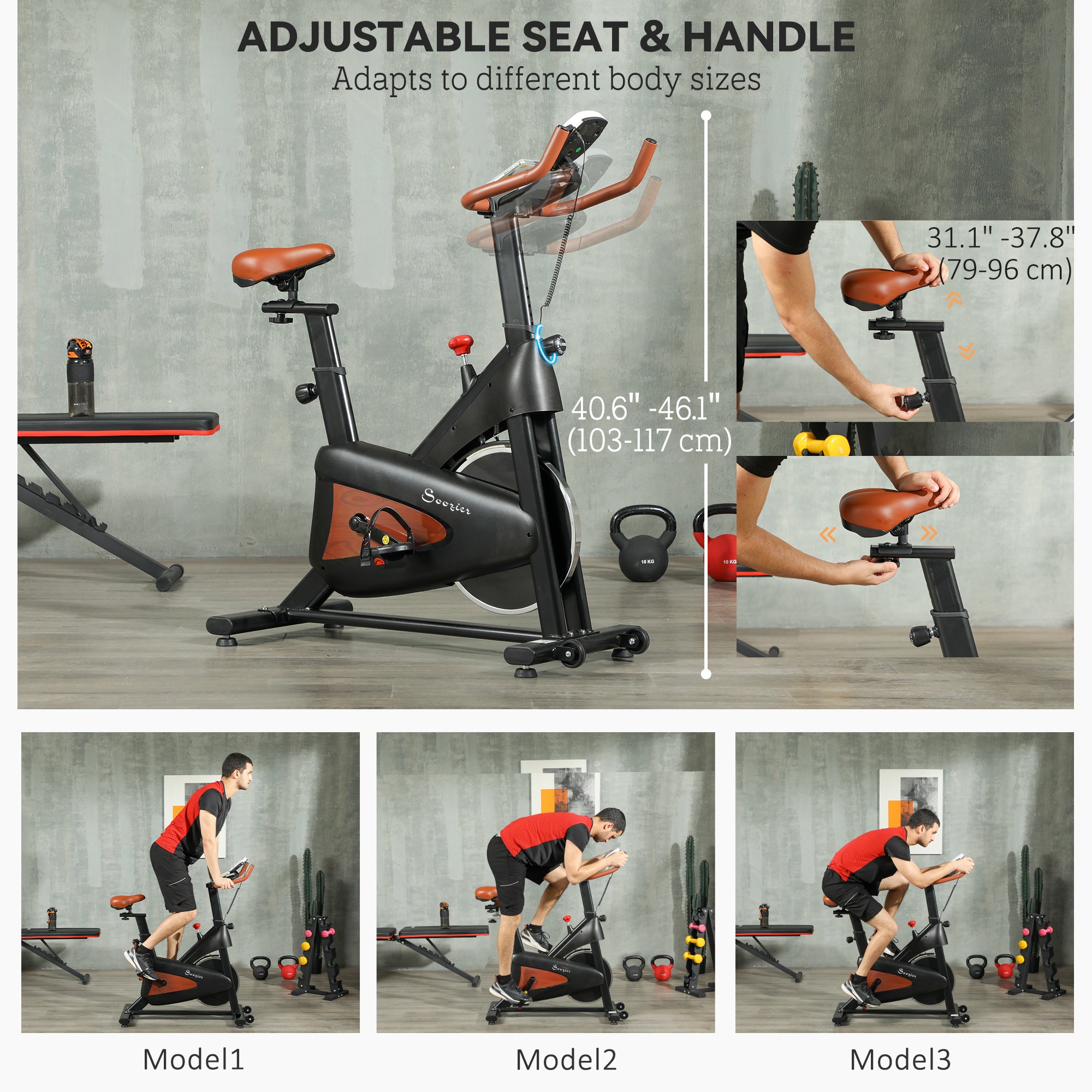 Soozier Quiet Indoor Stationary Exercise Bike - Black-DECOROLALA