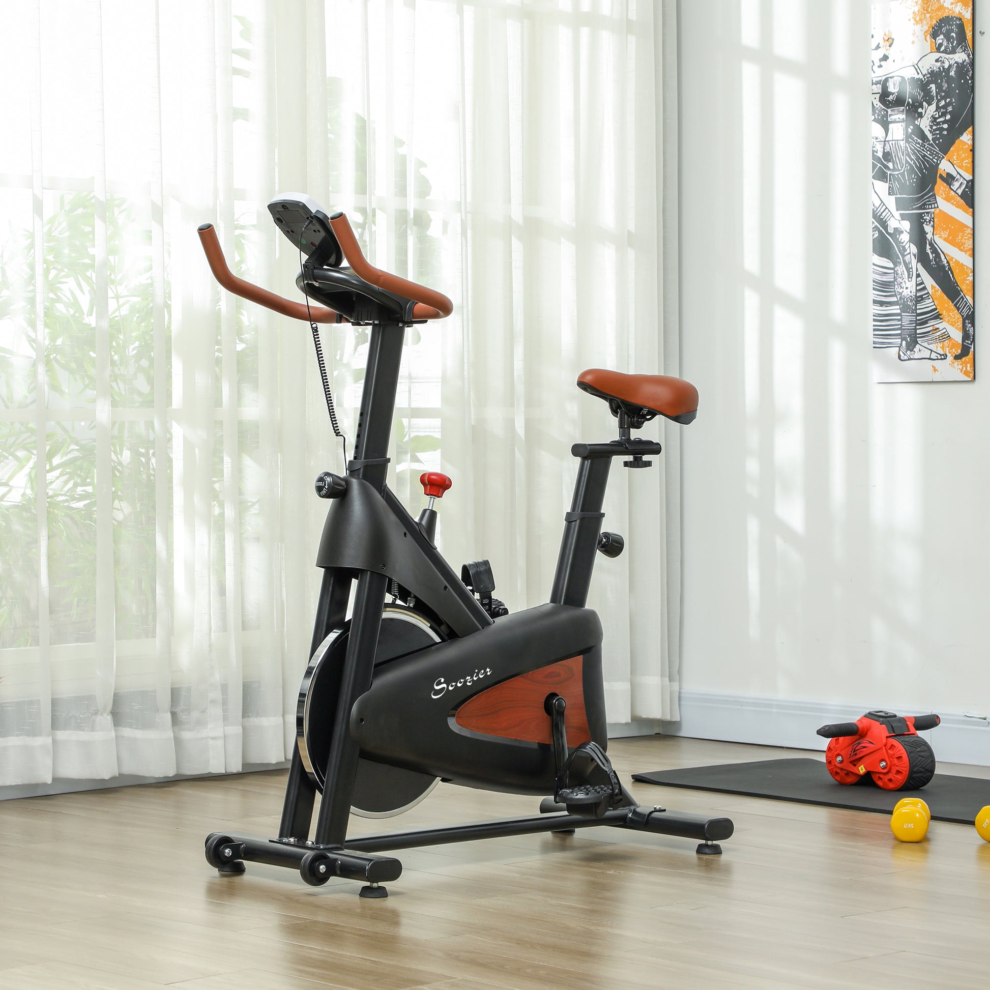 Soozier Quiet Indoor Stationary Exercise Bike - Black-DECOROLALA