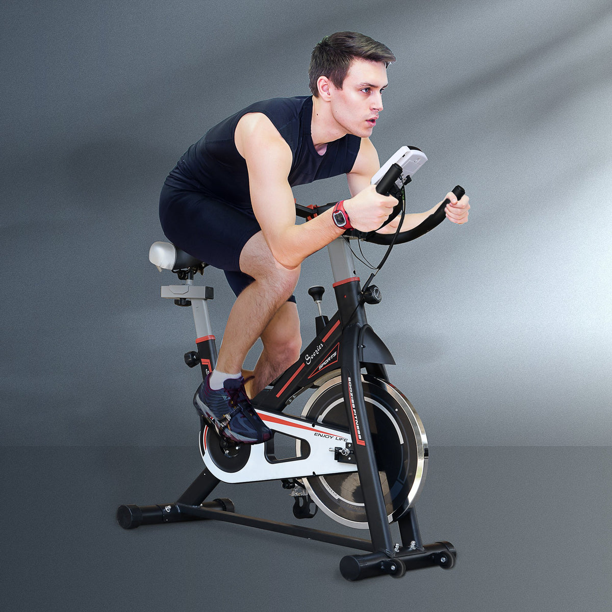 Soozier Upright Stationary Exercise Bike - Black LCD Monitor-Exercise Bikes-DECOROLALA