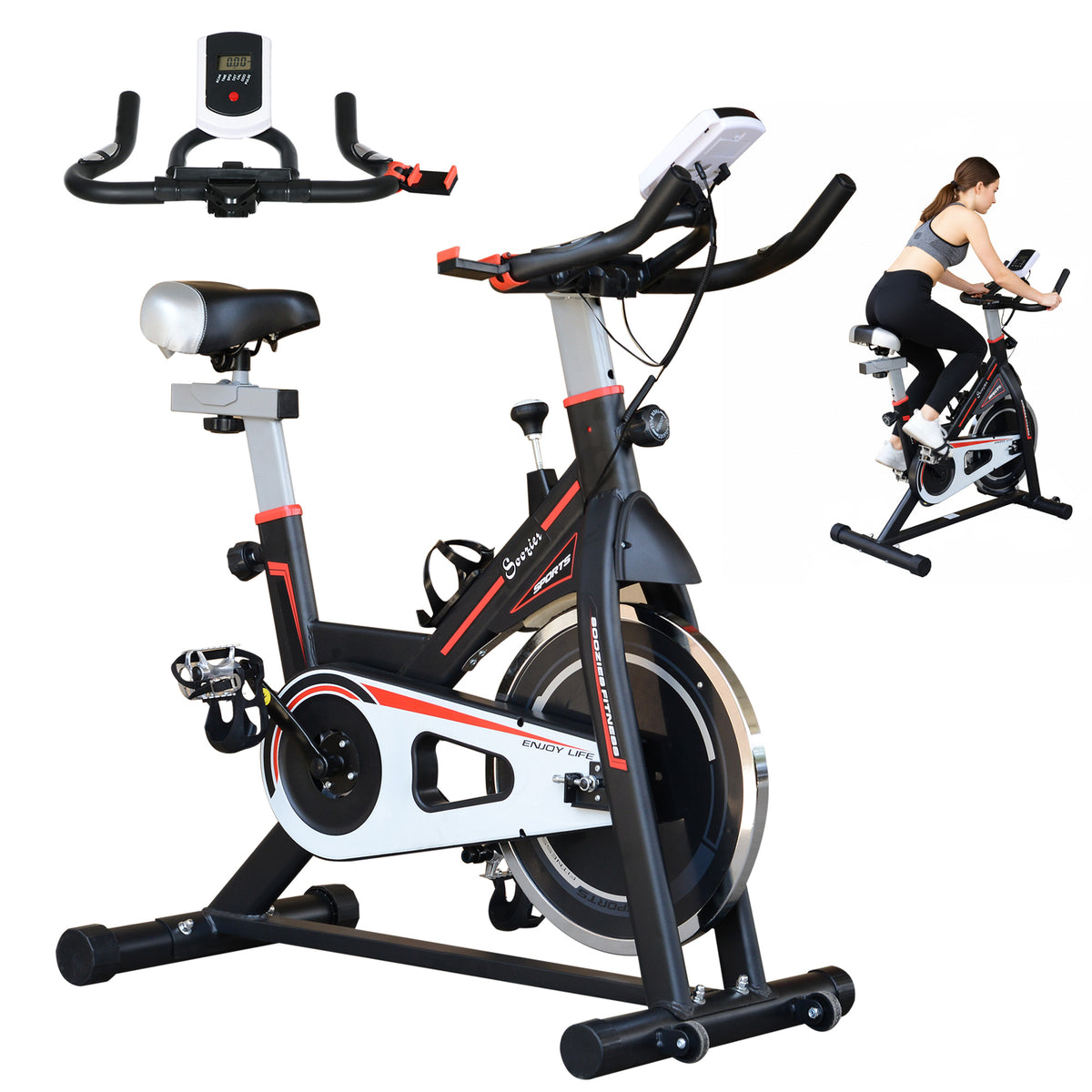 Soozier Upright Stationary Exercise Bike - Black LCD Monitor-Exercise Bikes-DECOROLALA