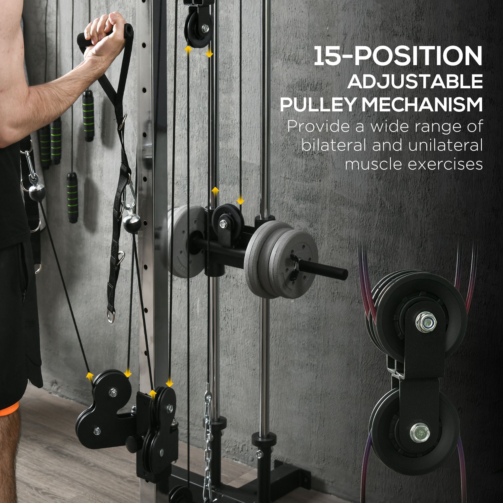 Soozier Wall Mount Cable Station - 15-Position Dual Pulley Black-DECOROLALA